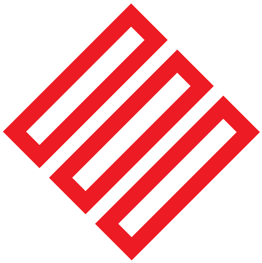 Red and black geometric design with rectangular patterns on a black background.