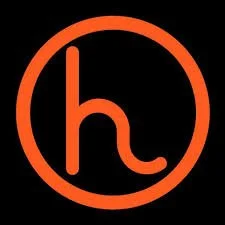 Orange lowercase letter 'h' inside a circle on a black background