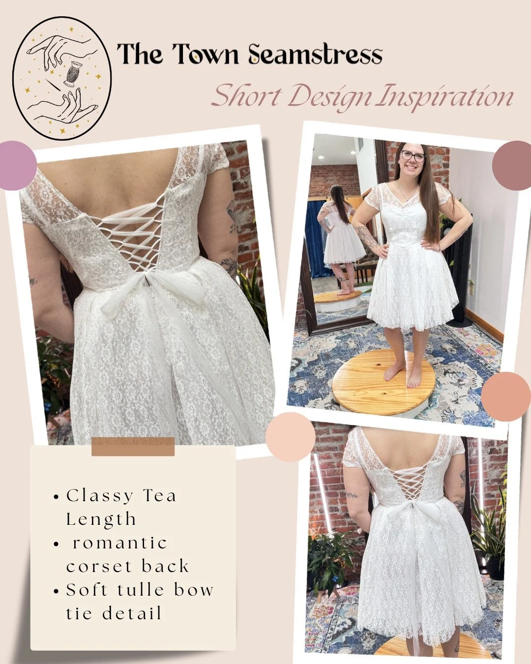 We said short was back, and this tea length dress is a perfect example! 

With soft sheet lace, an elegant corset back and romantic bow detail this dress belongs in a summer garden party themed wedding surrounded by flowers, or with a sassy pair of c