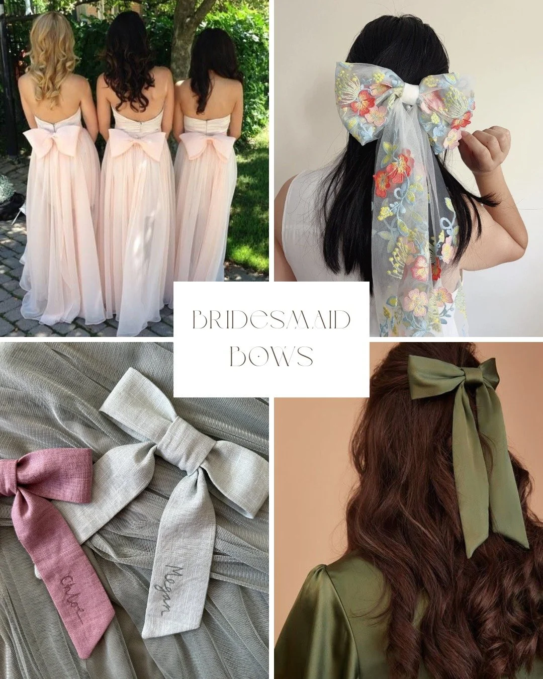 ❗Bridal Trend Alert❗

Bridesmaid bows are back! 
2026 has seen the return of bows in bridal, and one of our avorite takes on this trend is bridesmaids bows 🎀.

Done as hair pieces, or accents on dresses, its a great way to add a little bit of textur