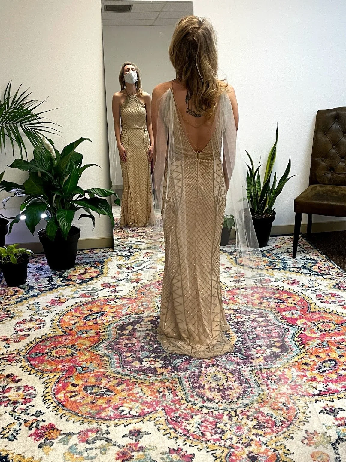 A fun, ethereal off-shoulder cape