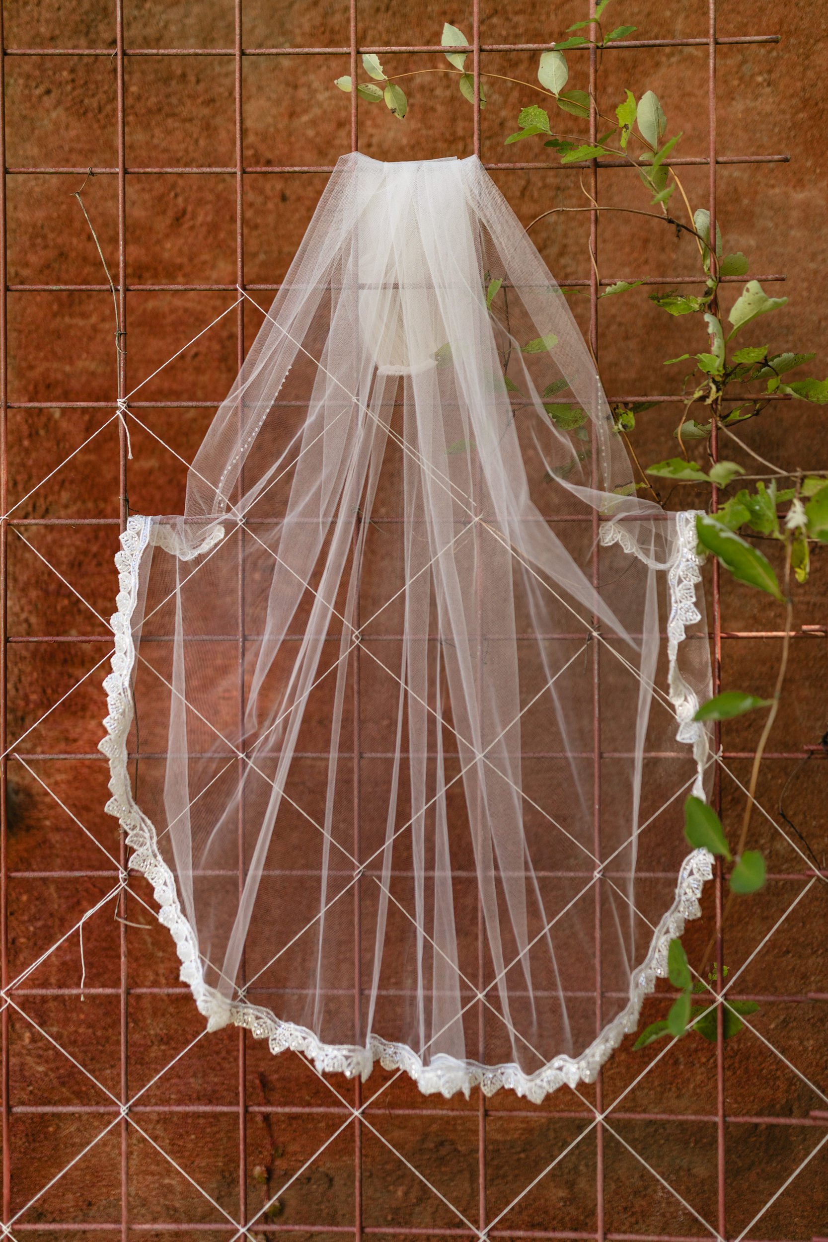One of our custom Starling Creations Trim embellished Veils with Leaf edging.