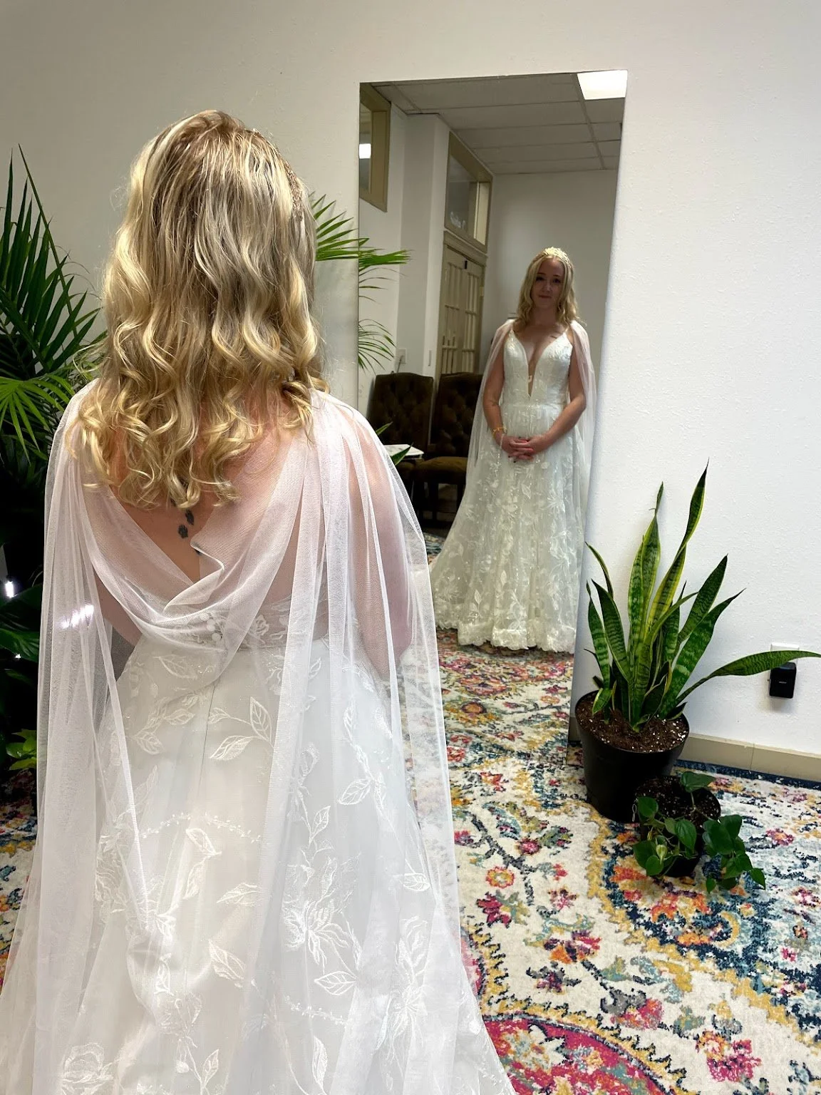 An ethereal off-shoulder cape