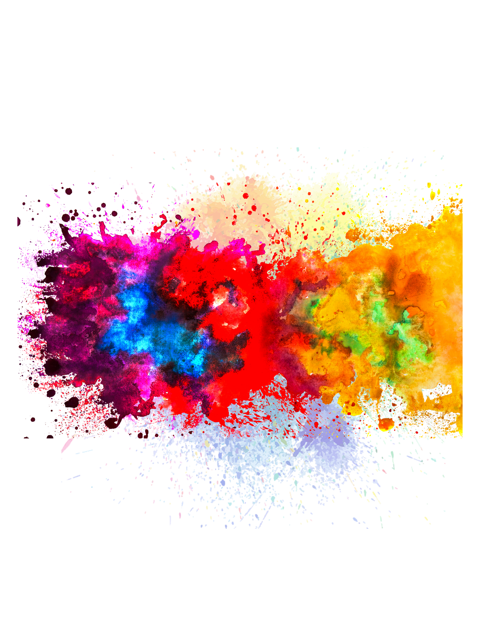Abstract explosion of multicolored powder, featuring vibrant shades of red, blue, yellow, pink, and orange against a black background.