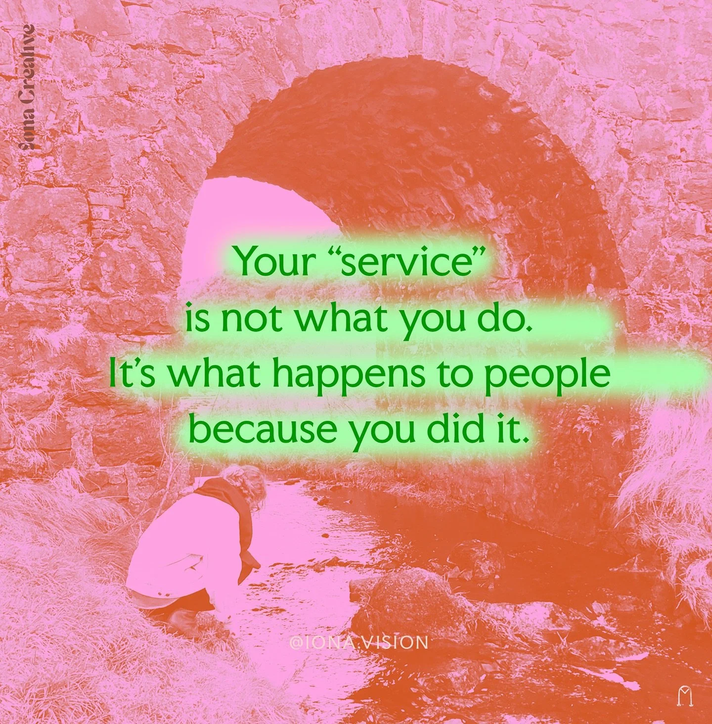 Your &ldquo;service&rdquo; isn&rsquo;t a tidy checklist of what people &ldquo;will get&rdquo;.

It&rsquo;s a catalyst.

It&rsquo;s what lingers in the room after you&rsquo;ve left.

What shifts in someone&rsquo;s life because you dared to show up.

T