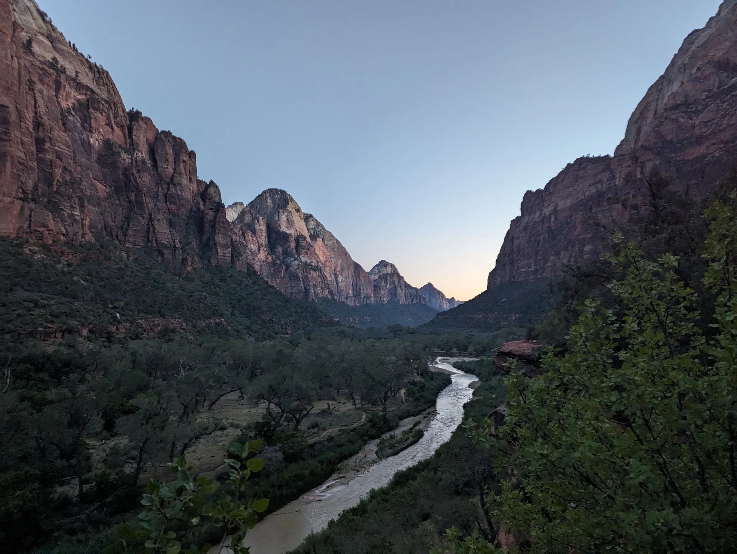 Zion Canyon sunset shot with Virgin River, Zion National Park, Utah