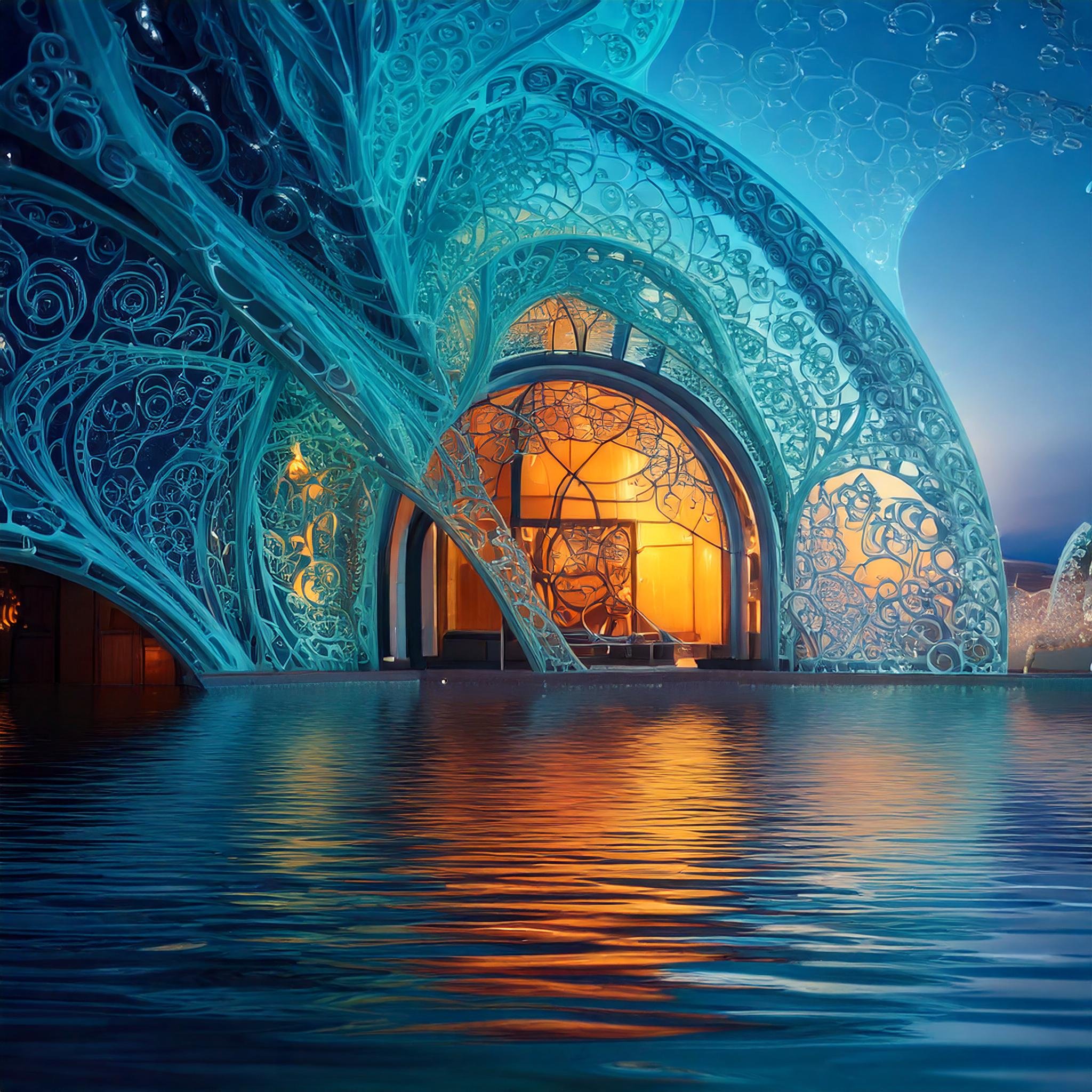 Firefly part of abstract building with glass in blue and orange mandelbrot set, art nouveau, mysteri (7).jpg