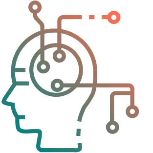 Gradient icon depicting a face profile with lines streaming from inside