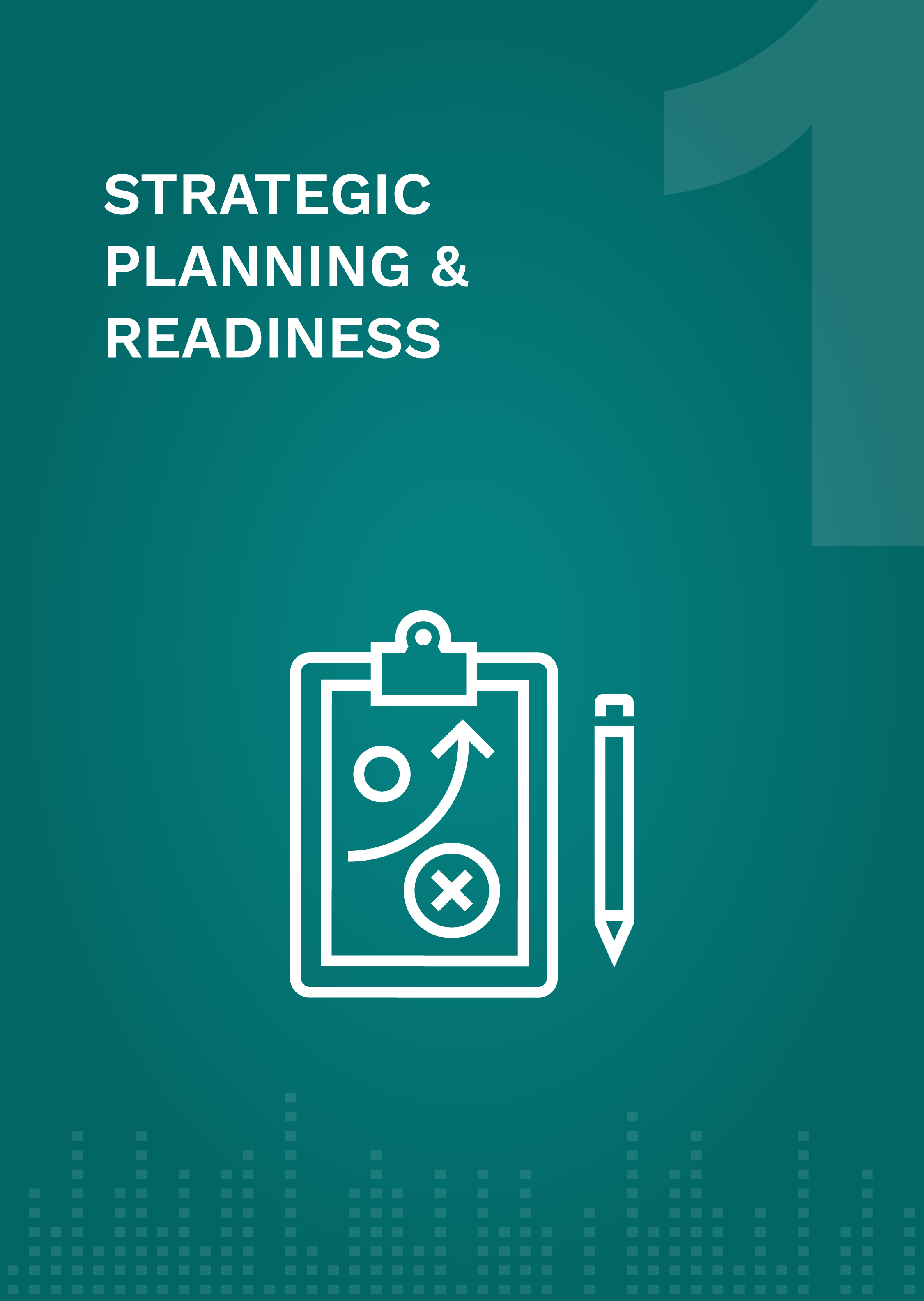 Strategic insight & planning text with an icon of a clip board and pencil