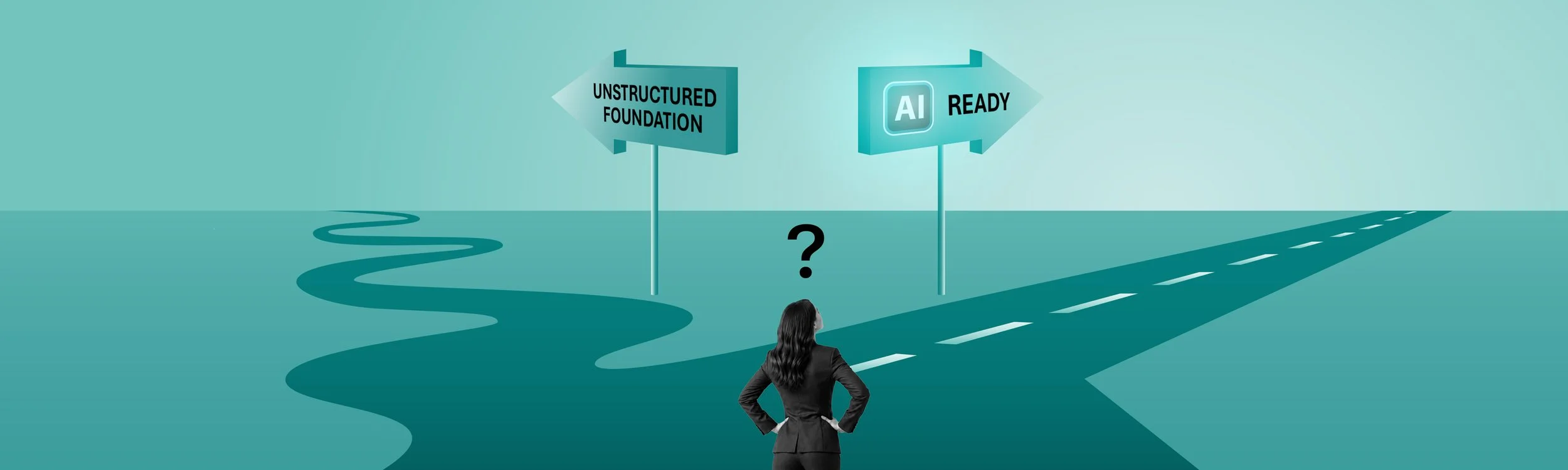 Woman standing at crossroads between unstructured foundation and AI readiness