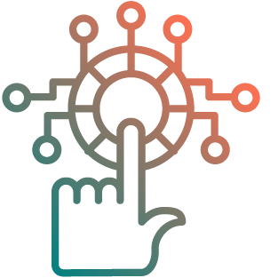 Gradient icon depicting a hand pushing a button to activate multiple channels