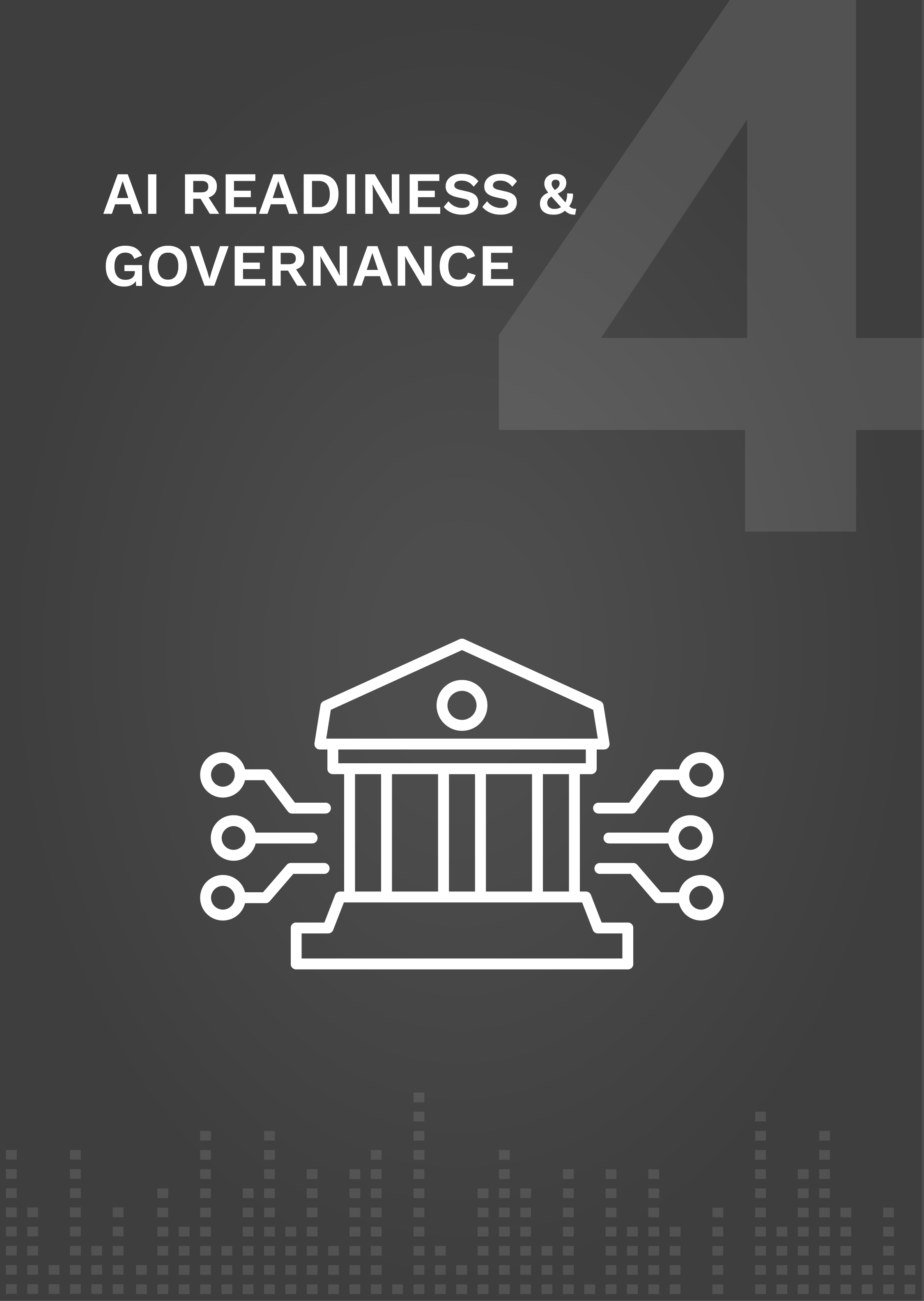 AI readiness & goverance text with icon of a federal building with AI data streams coming out the sides