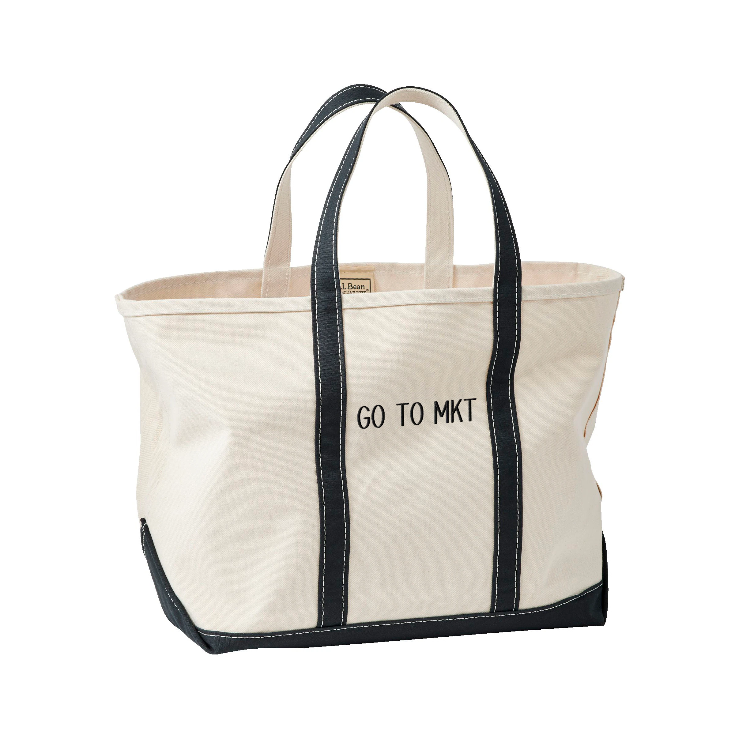 Large canvas tote bag with GO TO MKT embroidery