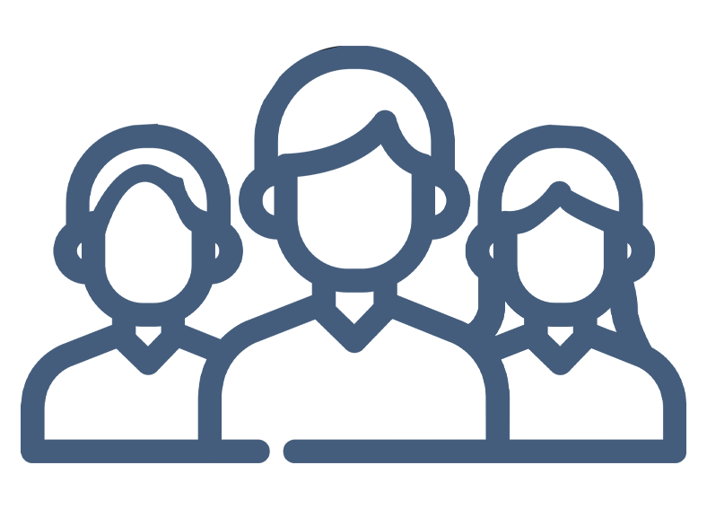 Icon of two people under a roof, representing a family.