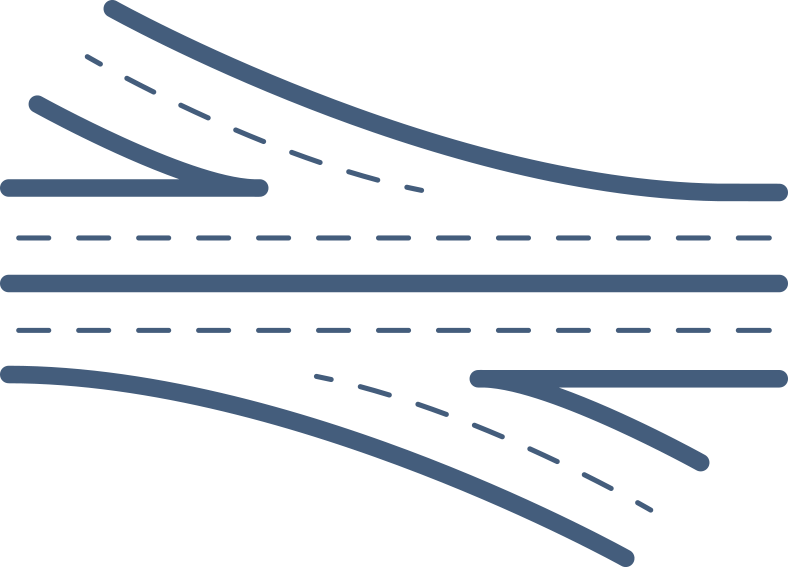 Illustration of a highway with lanes merging and diverging