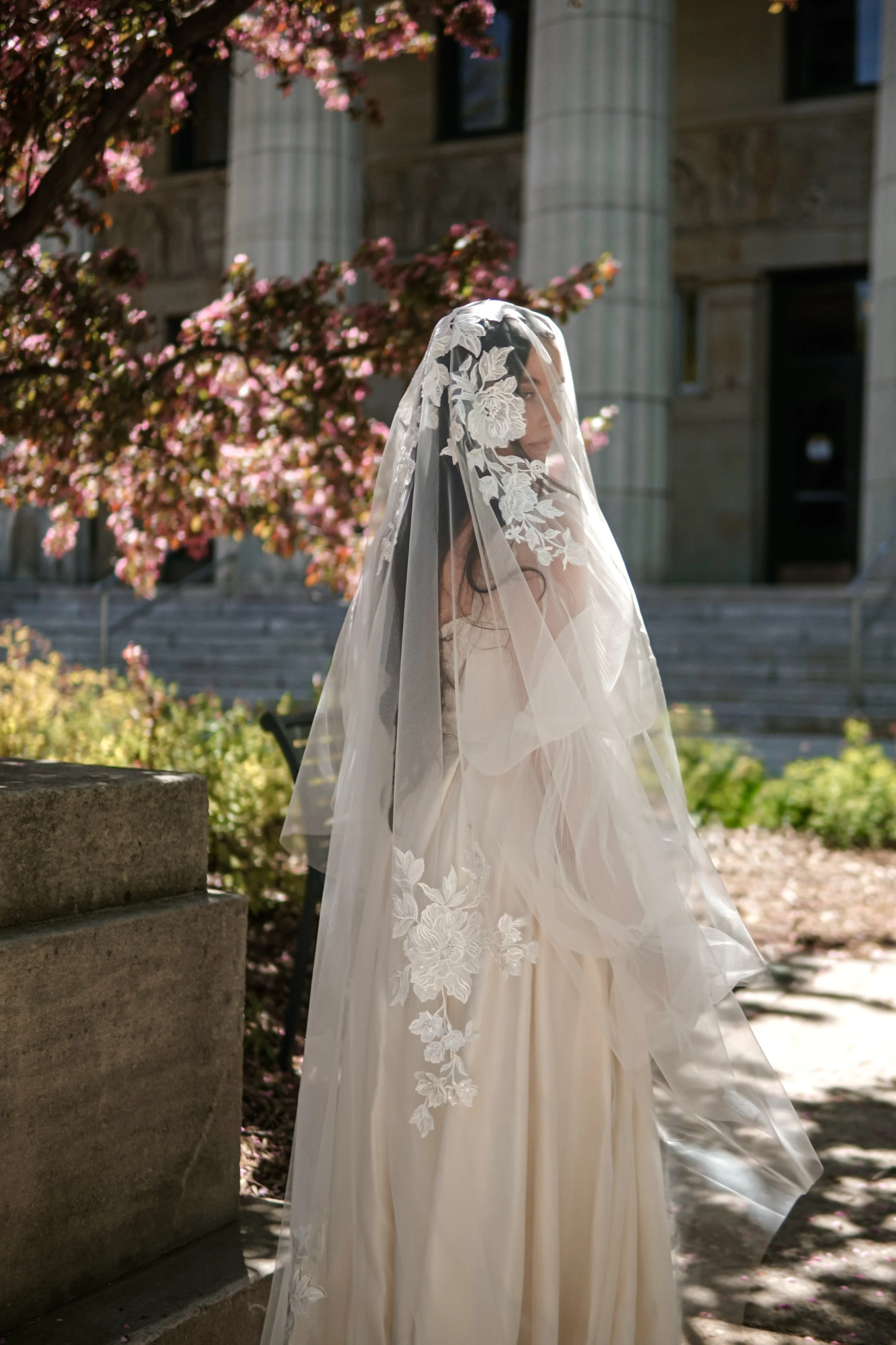 Miriam - Floral Appliqué Blusher Veil