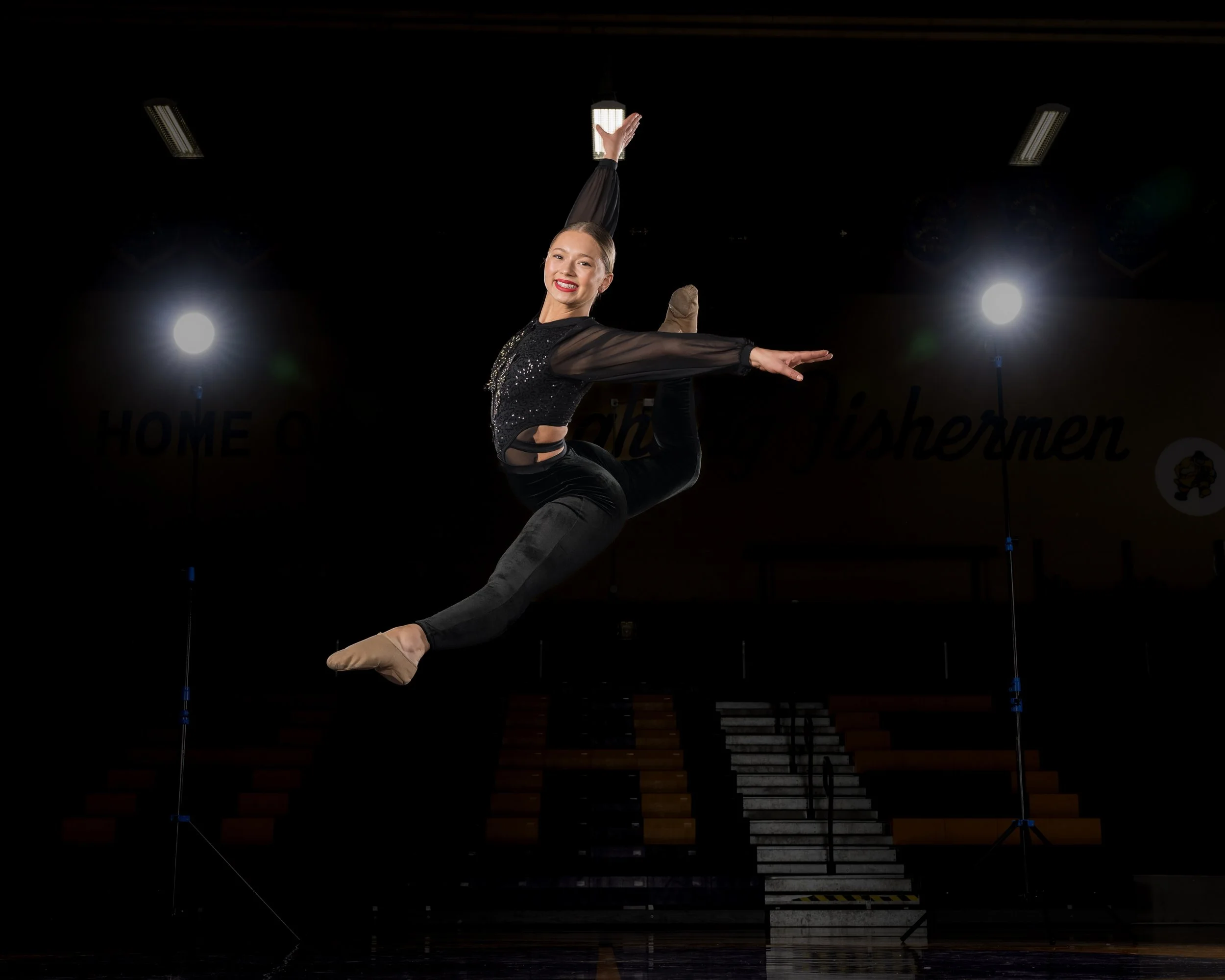 High-speed motion freeze studio lighting for fine art dance portraits, ballet academies, and competition teams in the Pacific Northwest