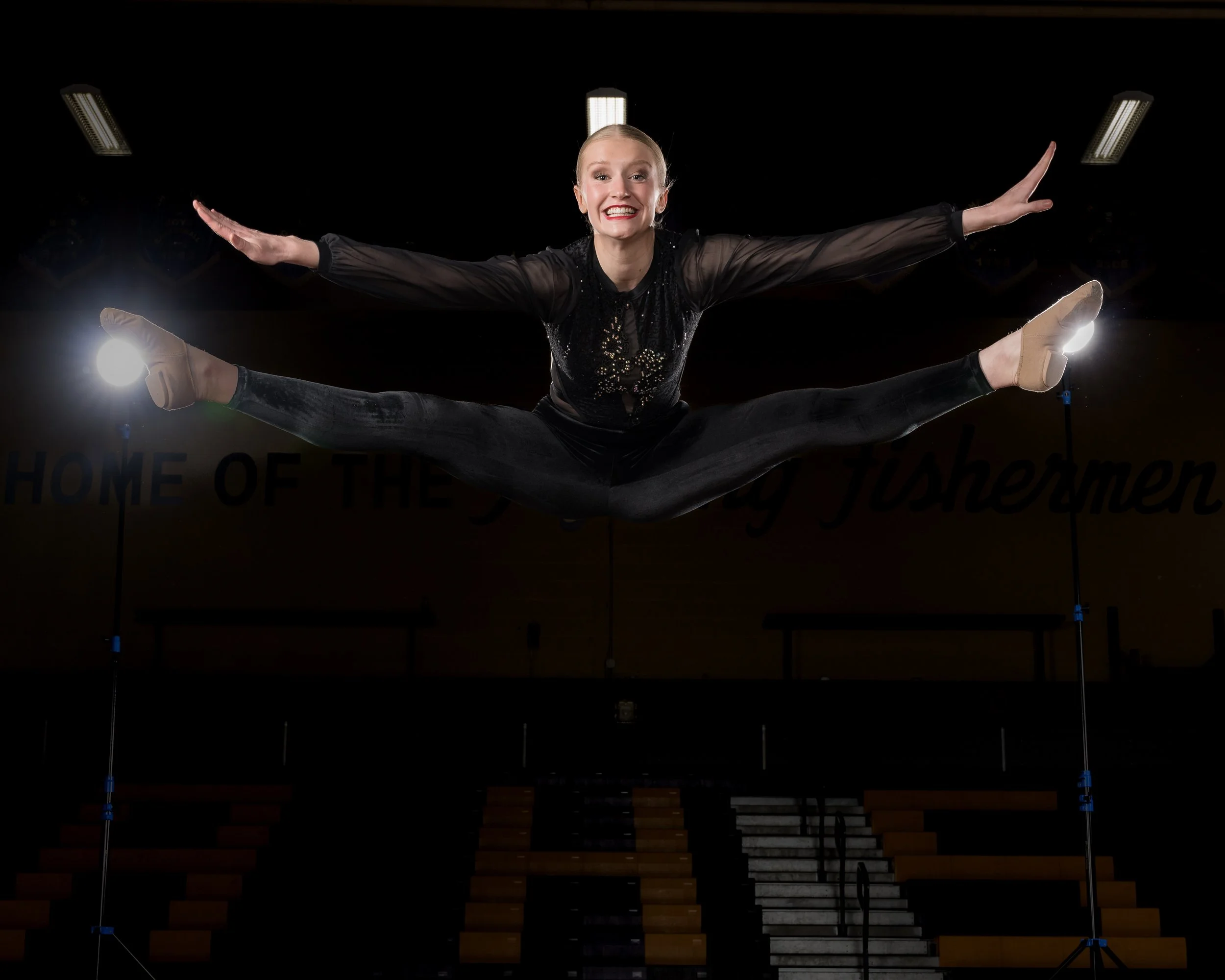 High-speed motion freeze studio lighting for fine art dance portraits, ballet academies, and competition teams in the Pacific Northwest