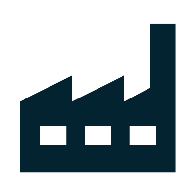 Outline icon of a factory with three chimneys. Drone Detection Ireland