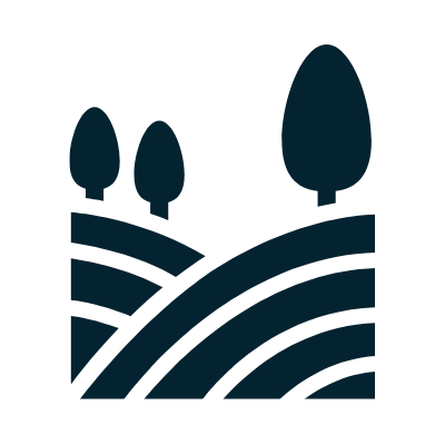 Stylized silhouette of a landscape with two trees and rolling hills. Drone Detection Ireland