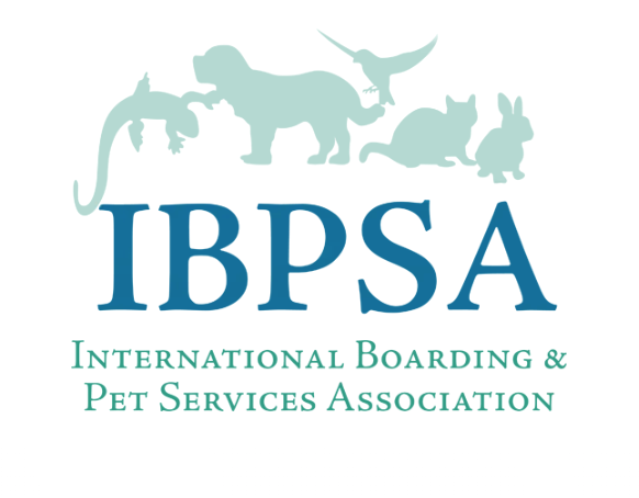 Logo for IBPSA, International Boarding & Pet Services Association, with silhouettes of various animals including a lizard, dog, bird, cat, and rabbit.