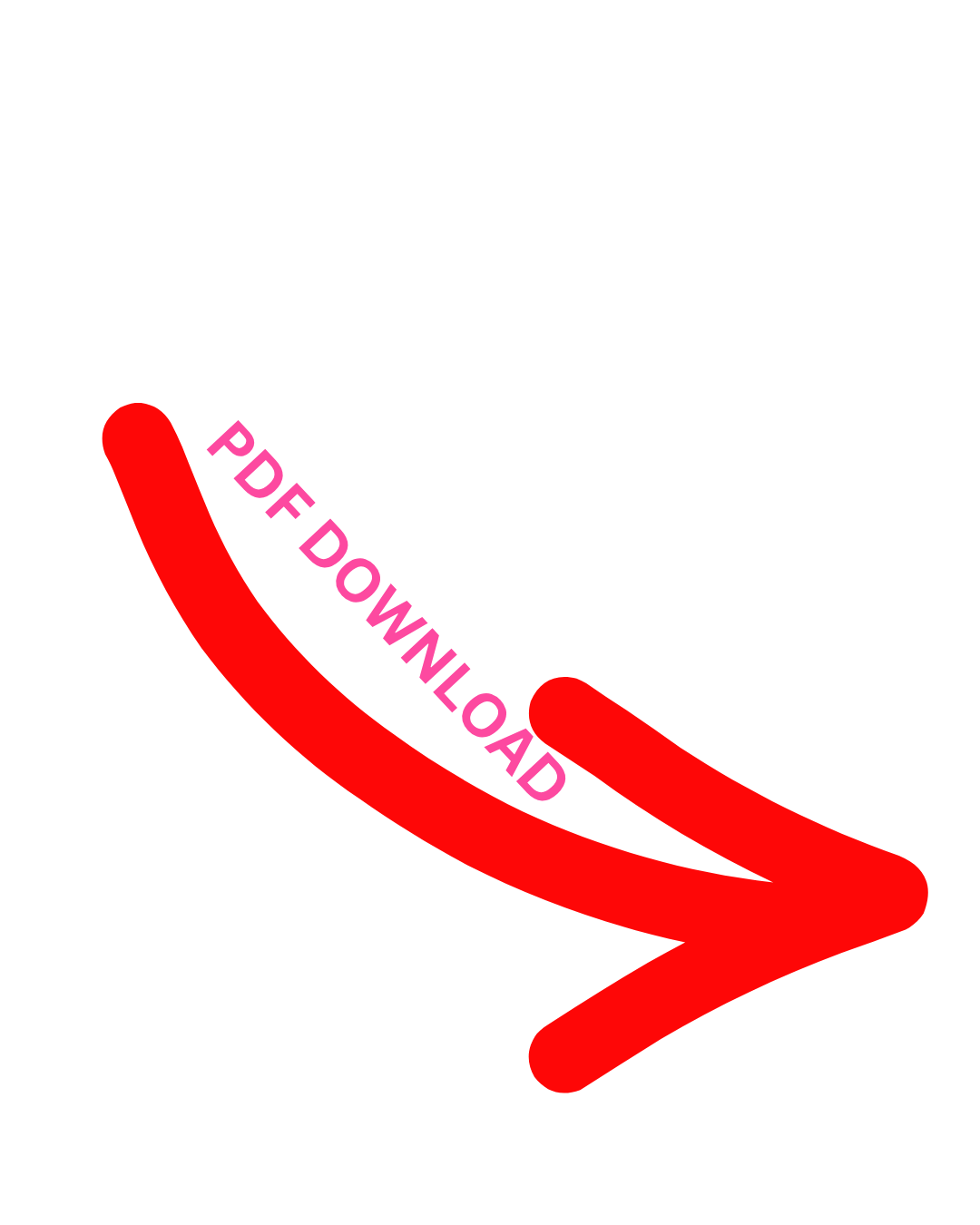 Red downward arrow with pink text overlay reading 'PDF Download'.
