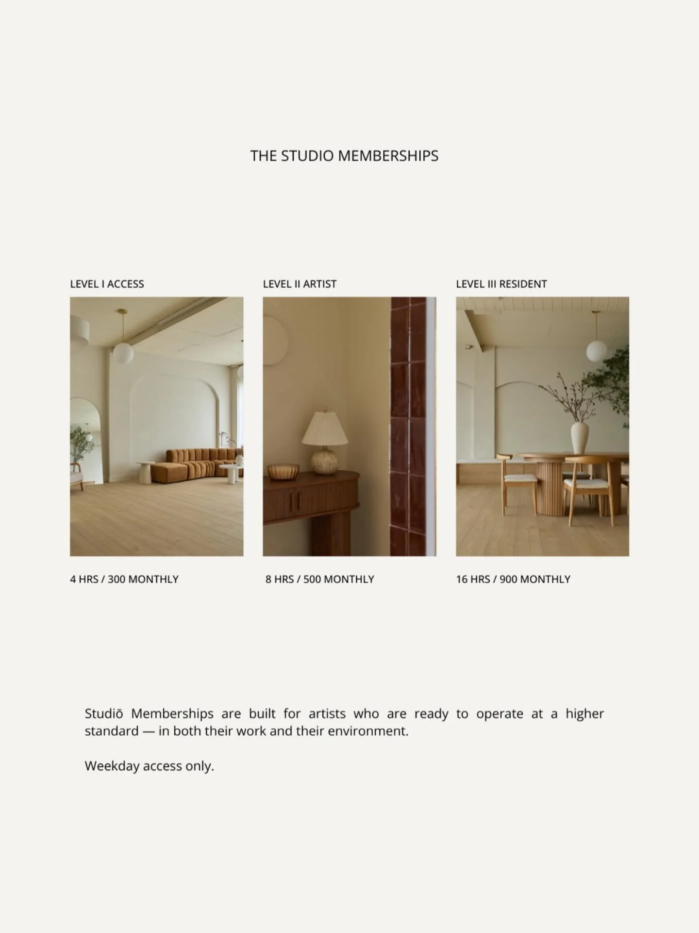 We kept you waiting long enough, sorry about the wait!🤭

Welcome to our new era, Studiō Packages for our repeat clients who earned their stripes!

We have created three packages for you to choose from:

Level I &mdash; Access
4 weekday studio hours 