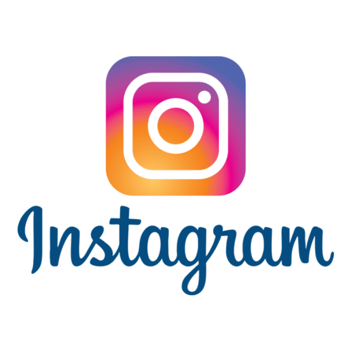 Instagram logo with the word 'Instagram' written below it.