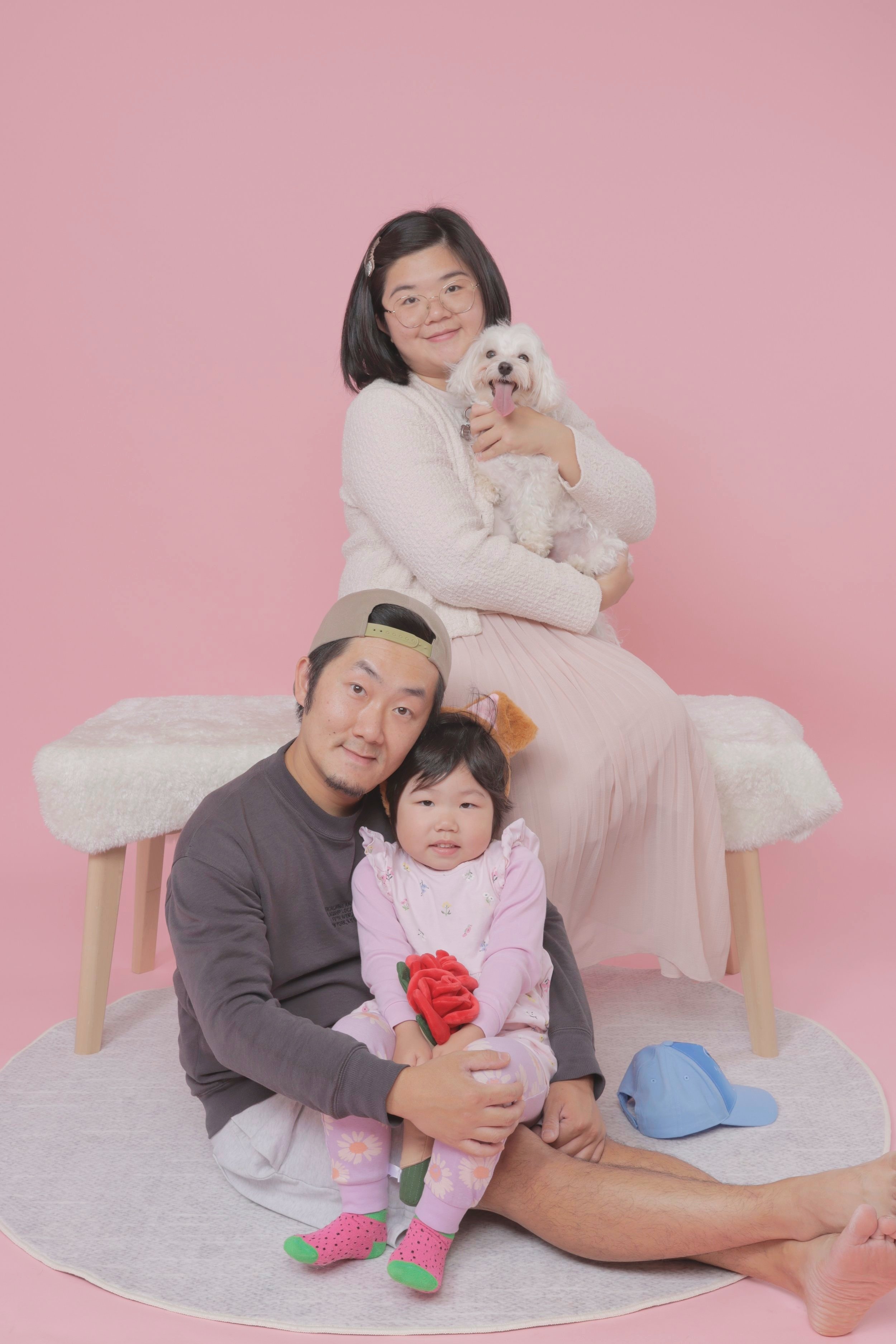 Family of four in studio