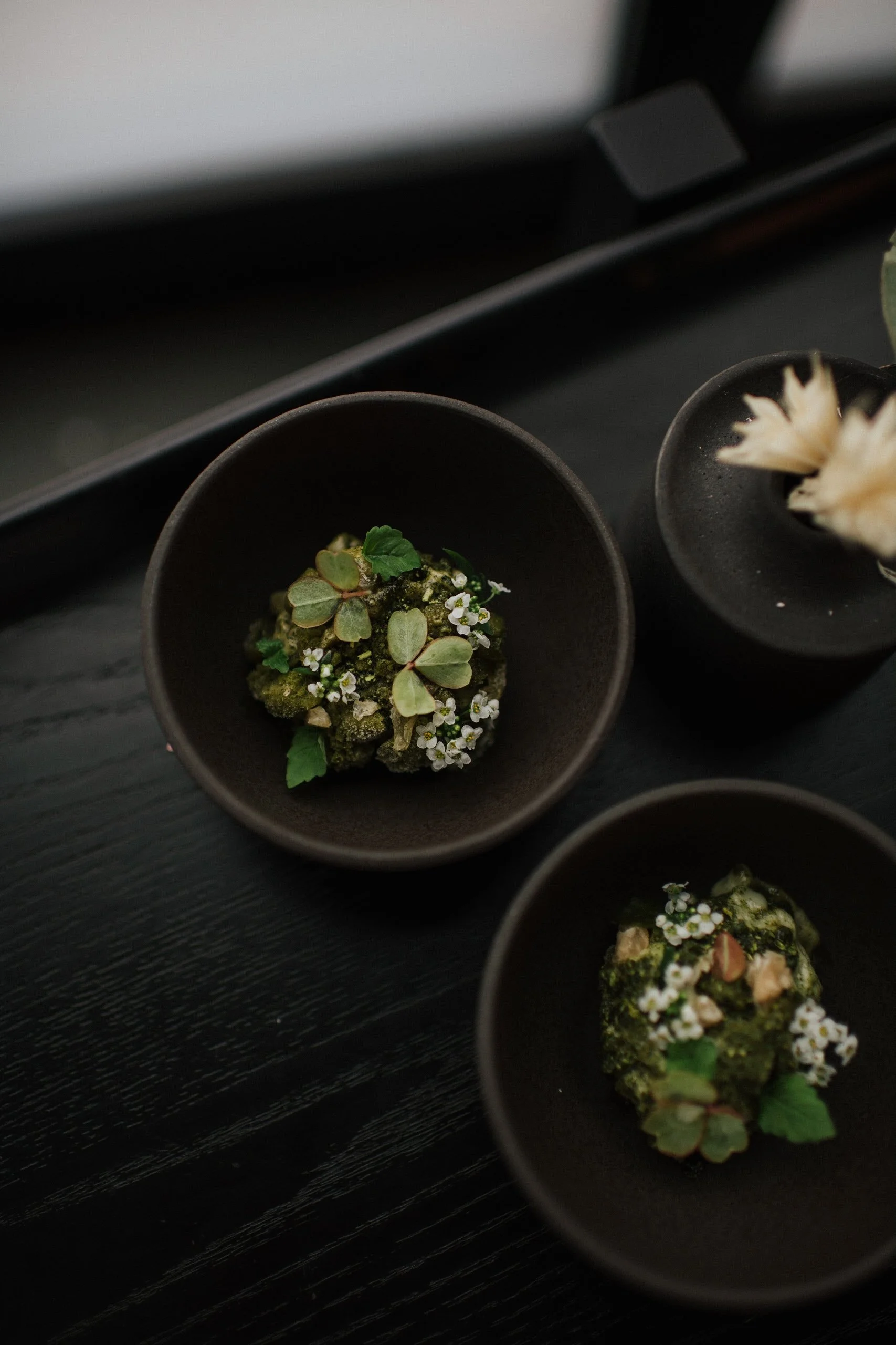 The "Rock" 
'22 Spring Predessert

Bergamot Sorbet
Nettle Balinese Meringue
Nettle + Sorrel Granita
Long Pepper Powder
Salted Bergamot Puree
Dehydrated Longan Compressed in Elderflower Syrup