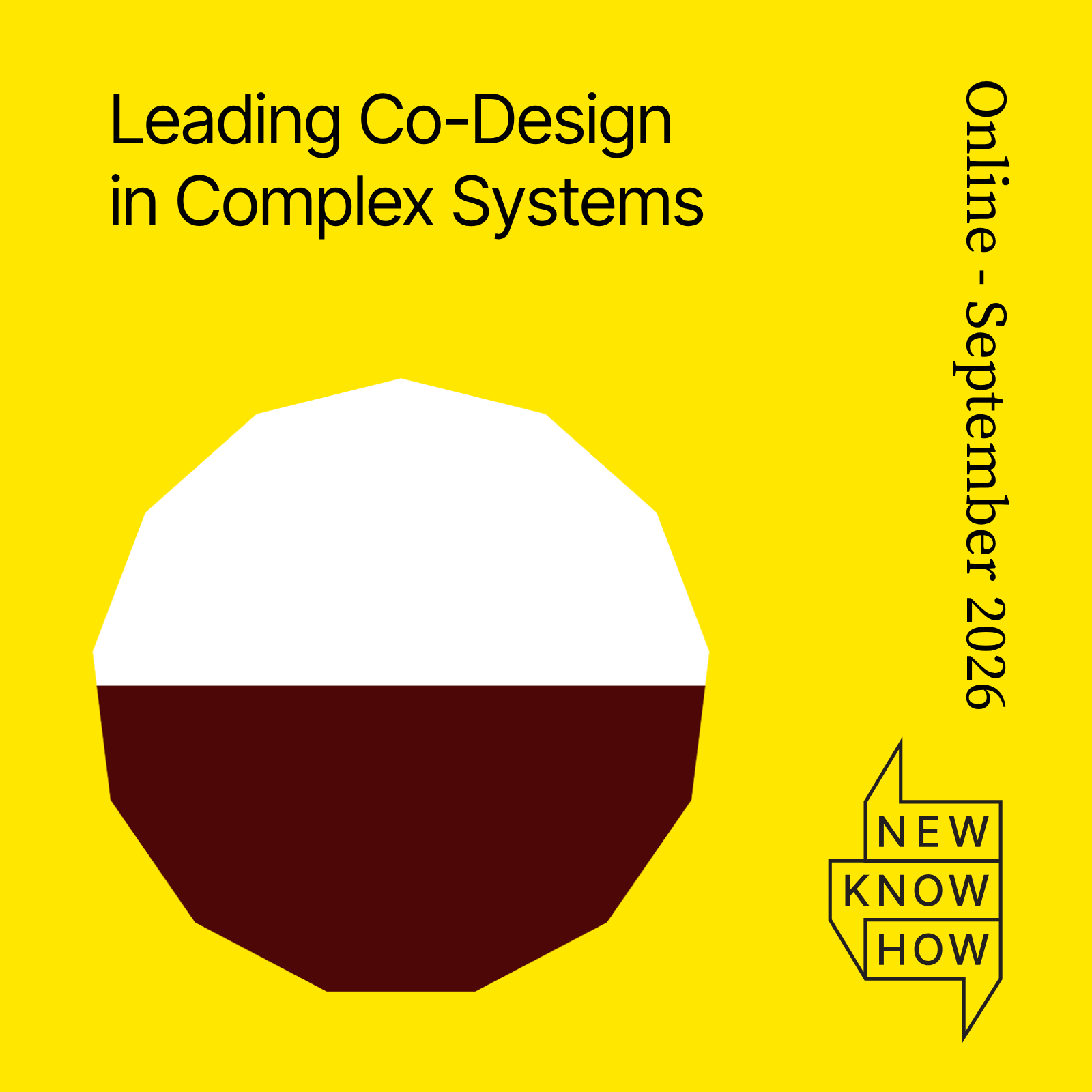 A yellow background with the words 'Leading Co-Design in Complex Systems - Online, September 2026).