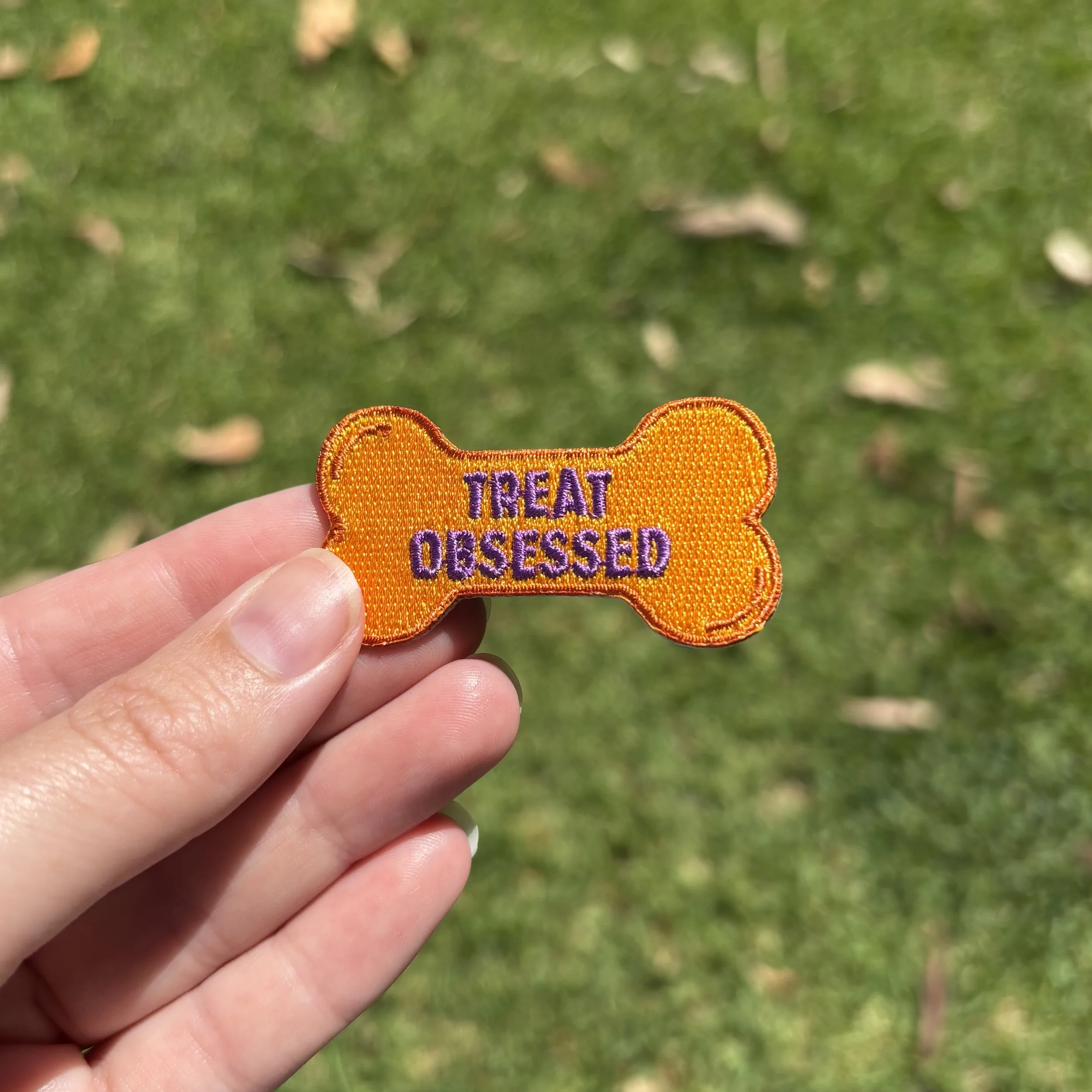 'Treat Obsessed' iron-on embroidered patch