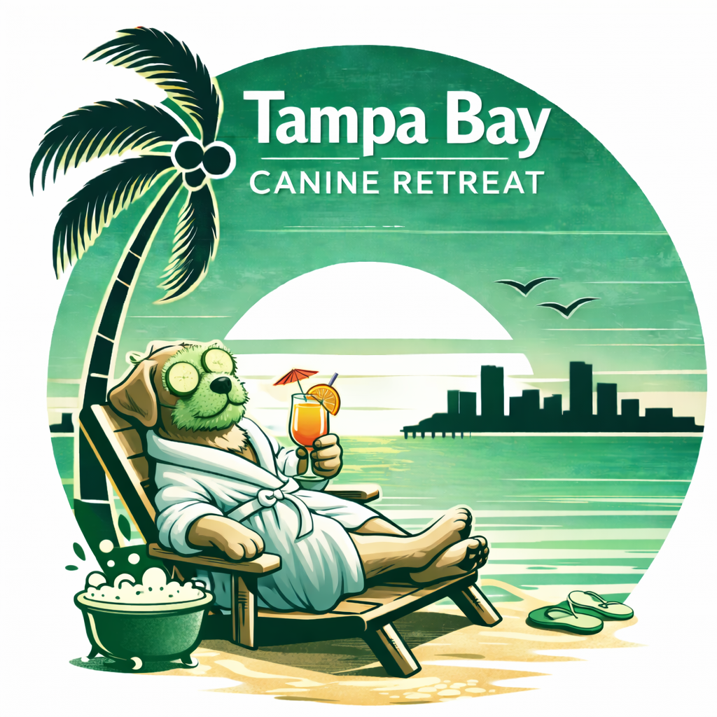 Dog enjoying a warm oatmeal bath and grooming care at Tampa Bay Canine Retreat’s spa services