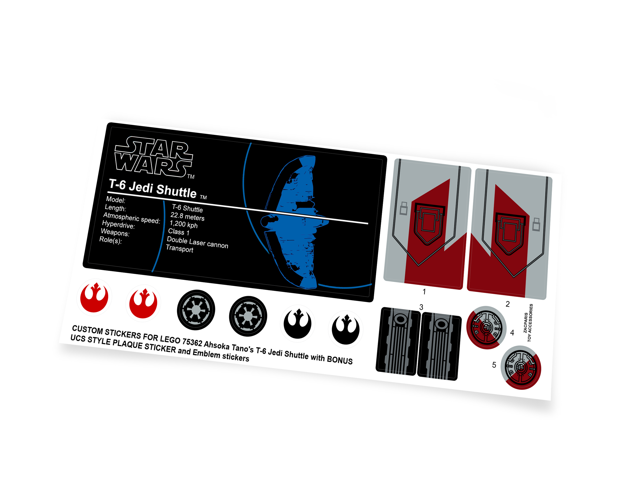 Lego 75362 Ahsoka Tano's T-6 Jedi Shuttle stickers