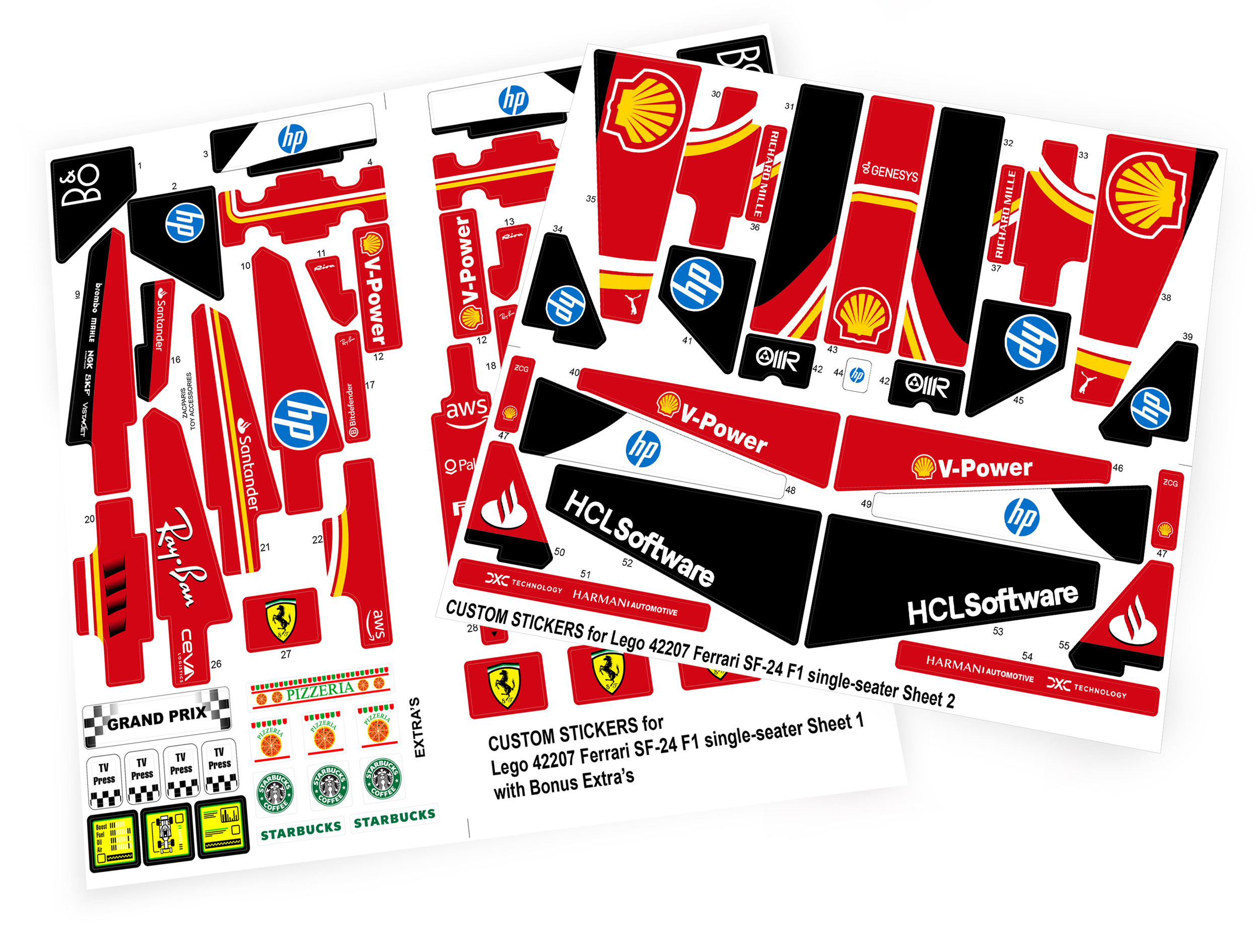 Custom stickers for Set 42207 Ferrari SF-24 F1 single-seater, with Bonus!