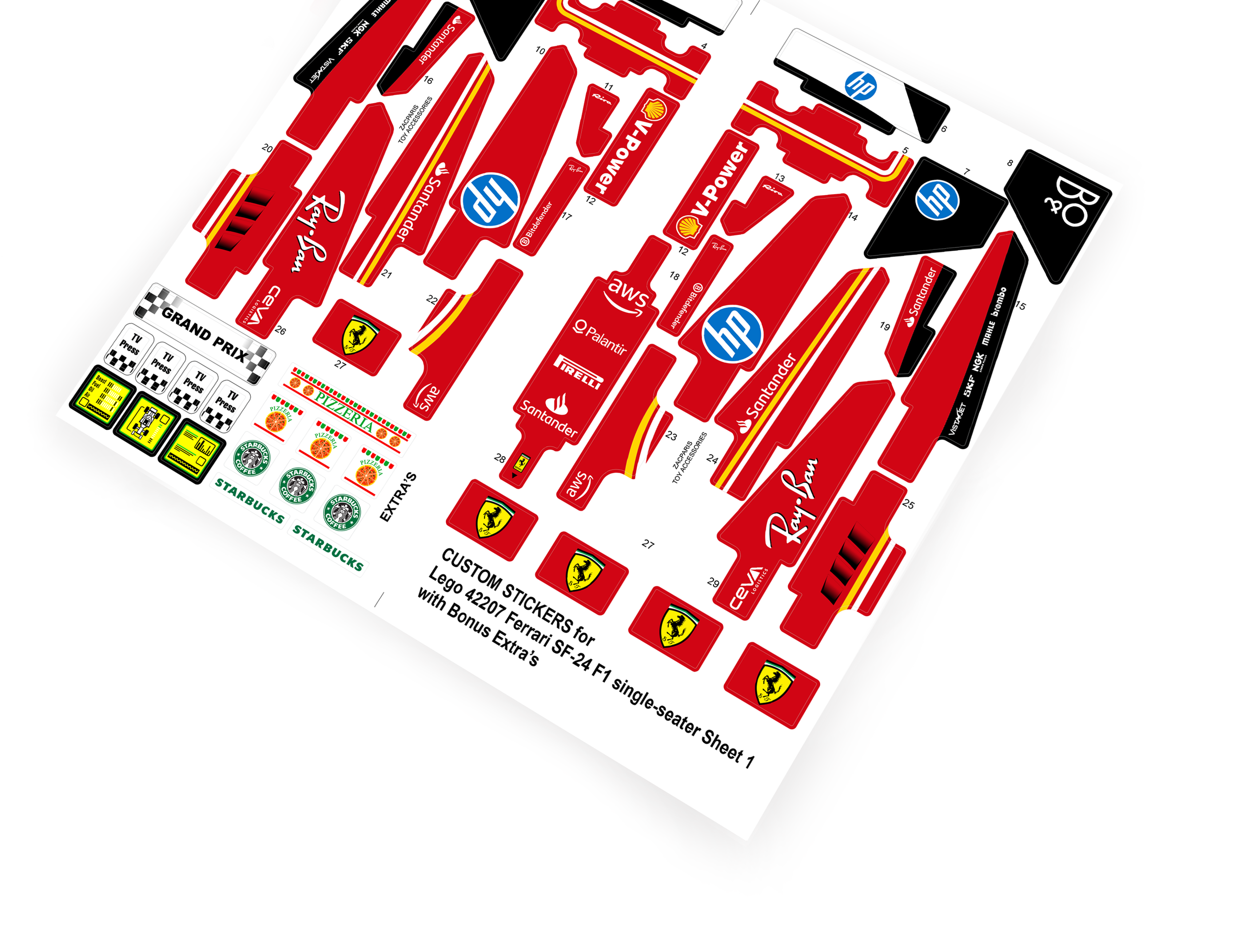 Lego 42207 Ferrari SF-24 F1 single-seater stickers