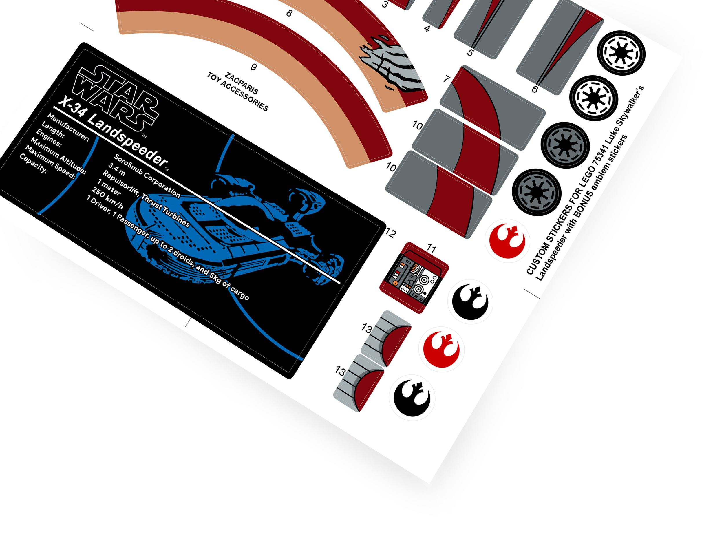 Lego 75341 Luke Skywalker's Landspeeder stickers