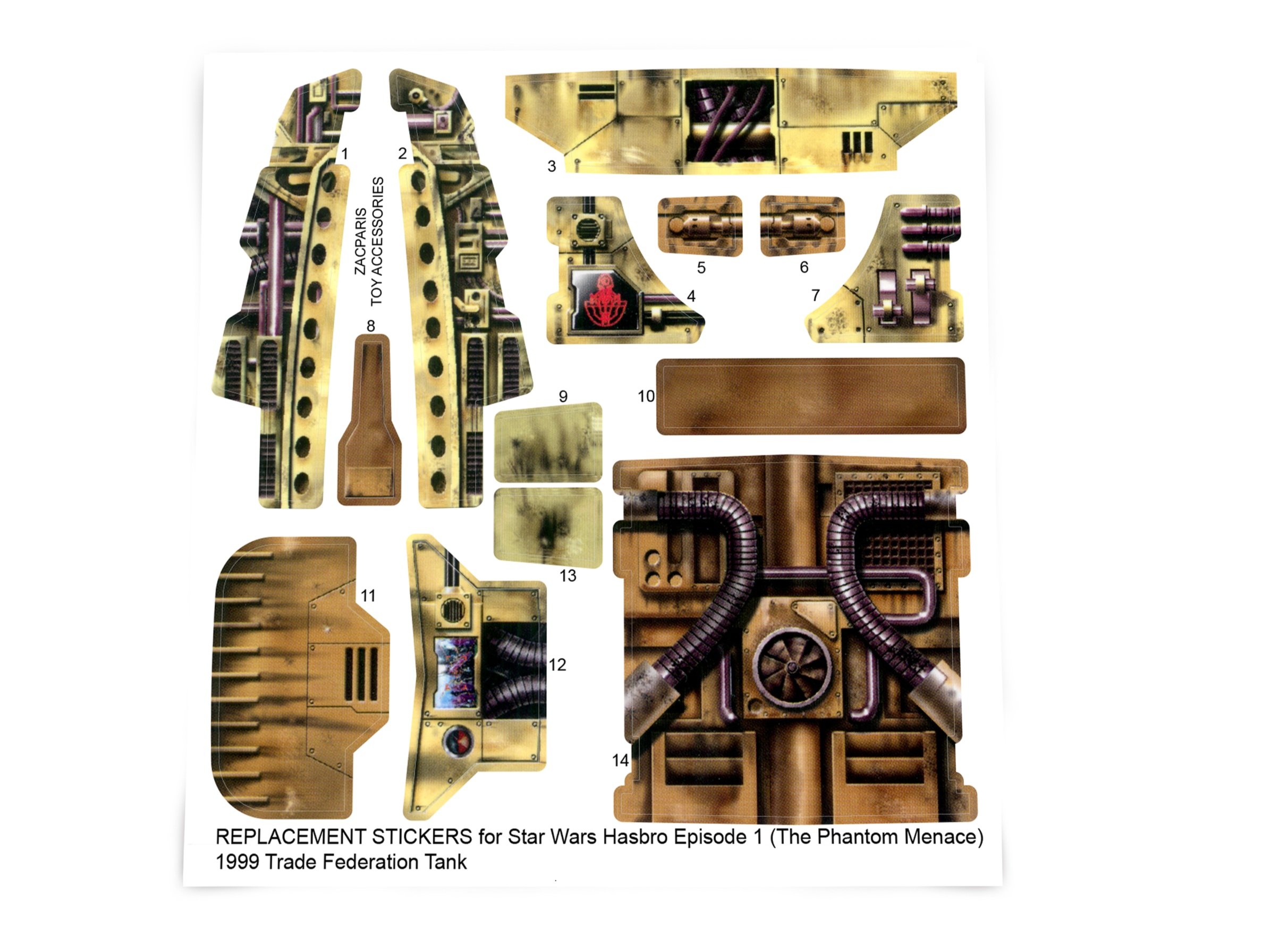 Hasbro 1999 Star Wars Episode 1 Trade Federation Tank stickers