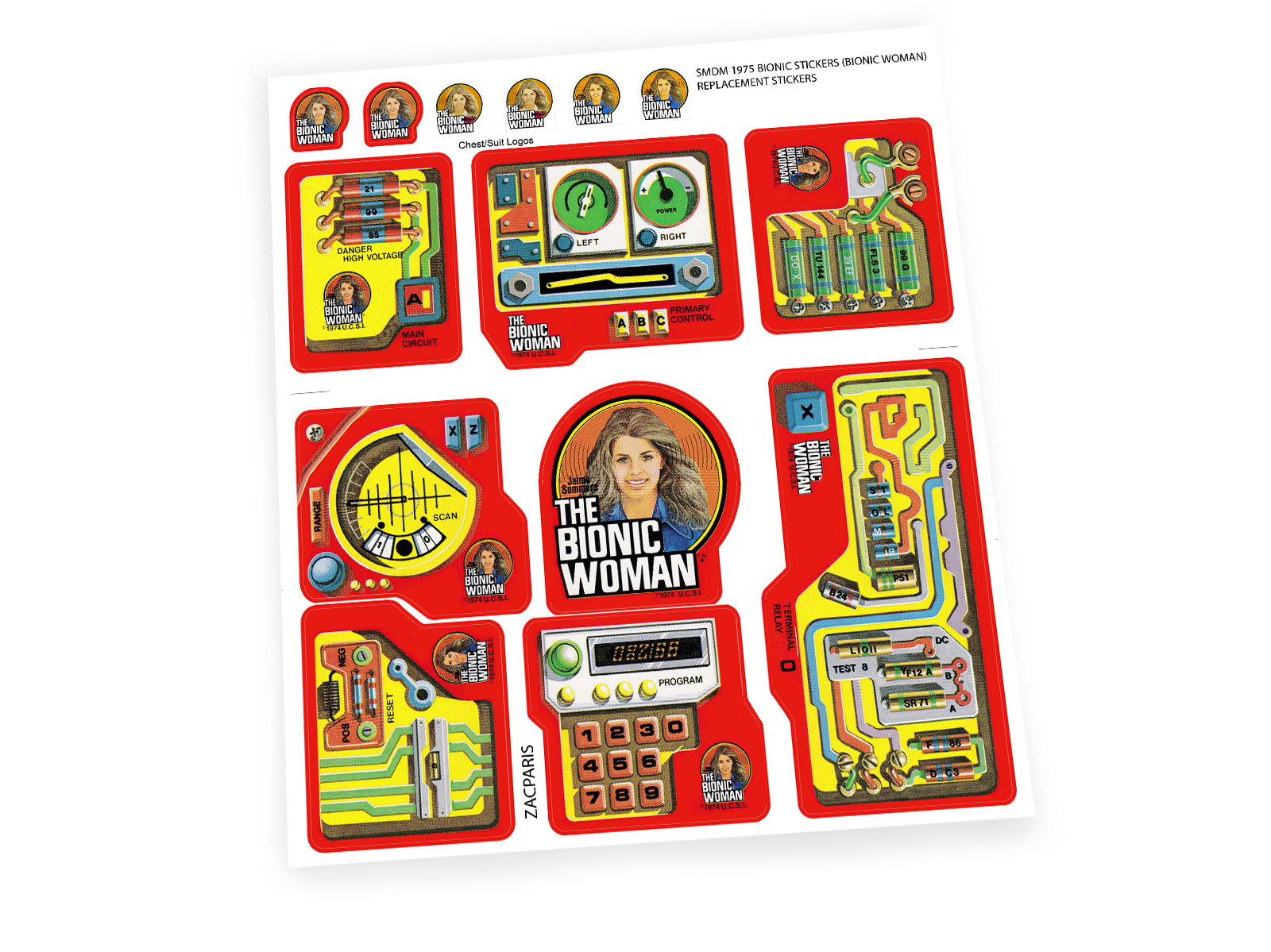 Kenner 1975 Six Million Dollar Man SMDM Bionic Woman Bionic stickers