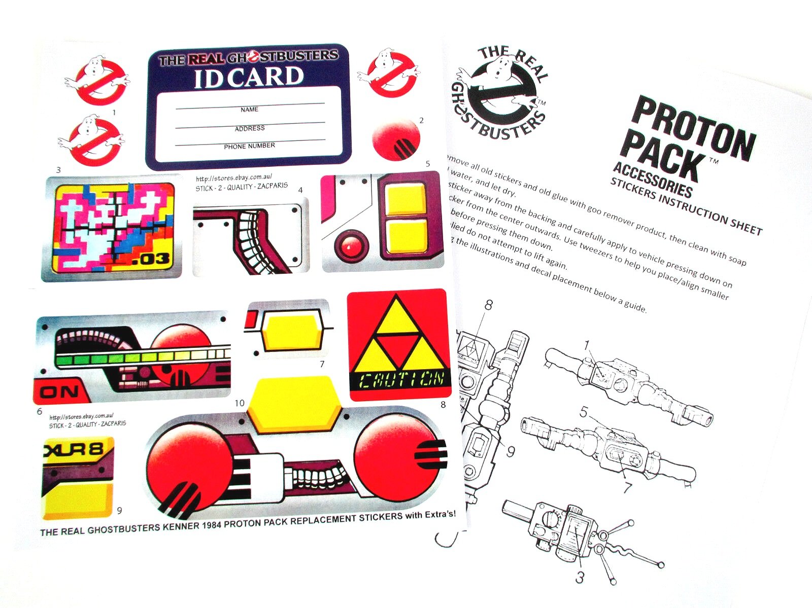 Kenner 1984 The Real Ghostbusters Proton Pack & PKE Meter stickers
