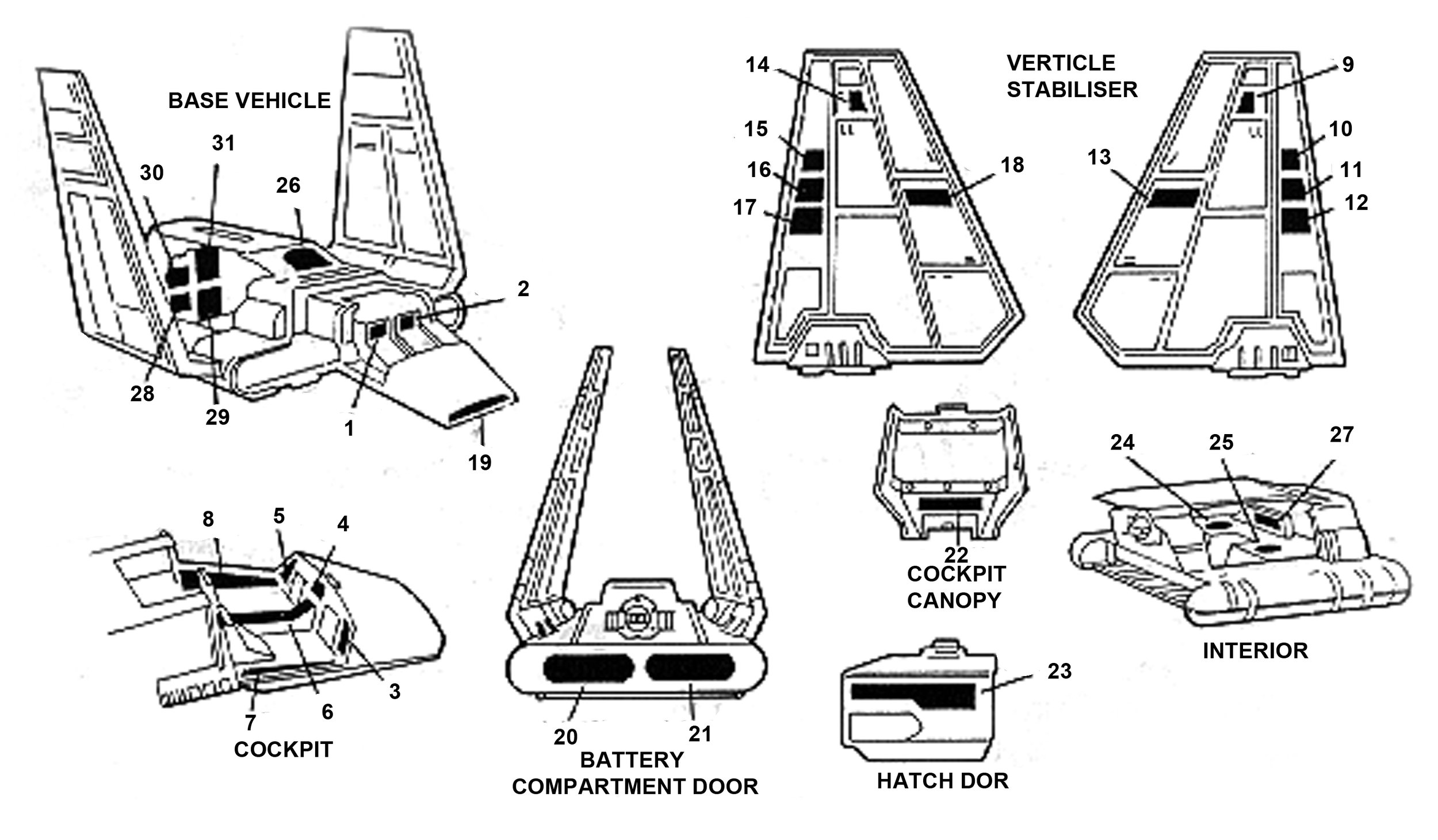 Star Wars Kenner Imperial Shuttle stickers