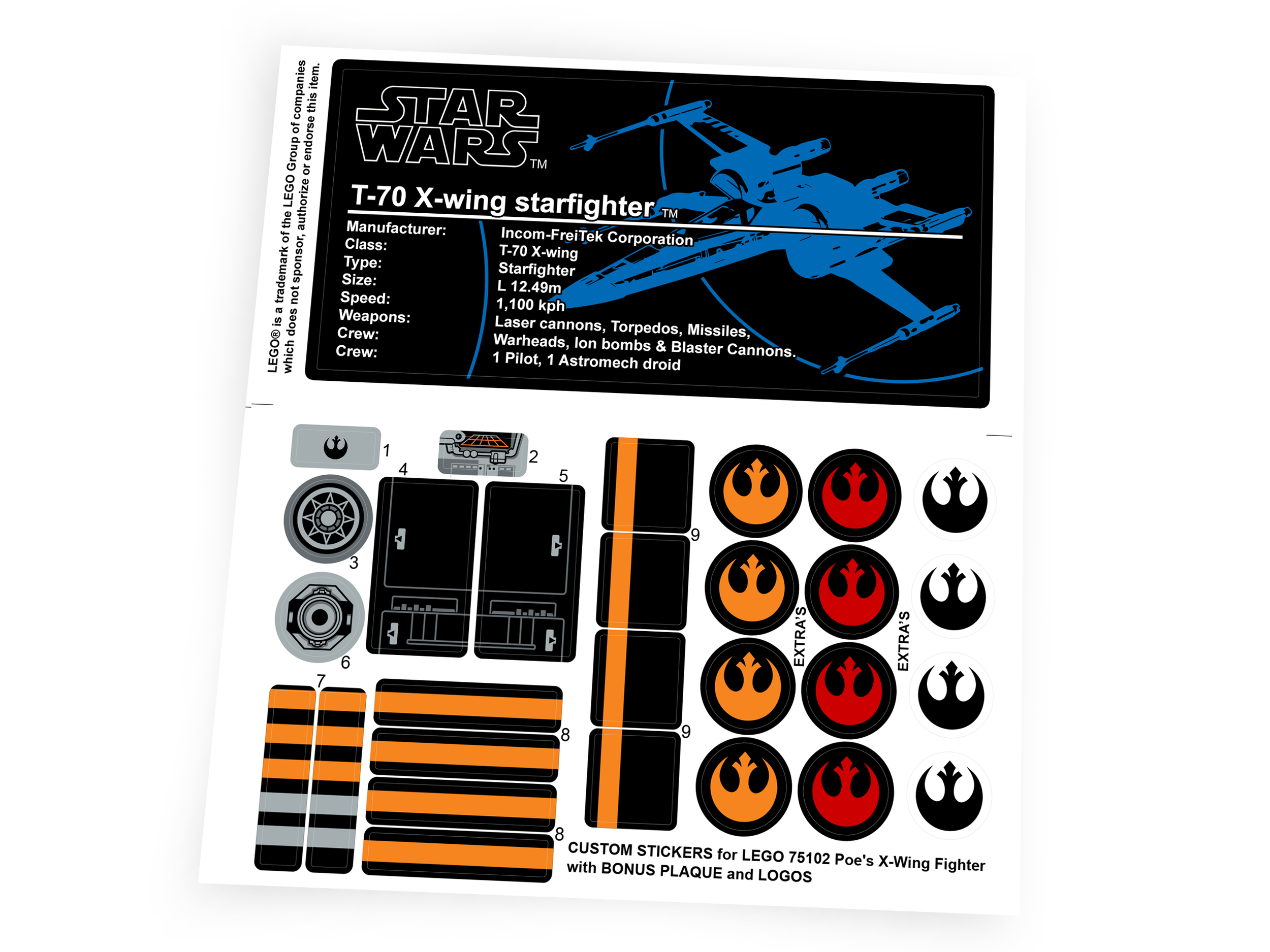 Lego 75102 Poe's X-wing stickers