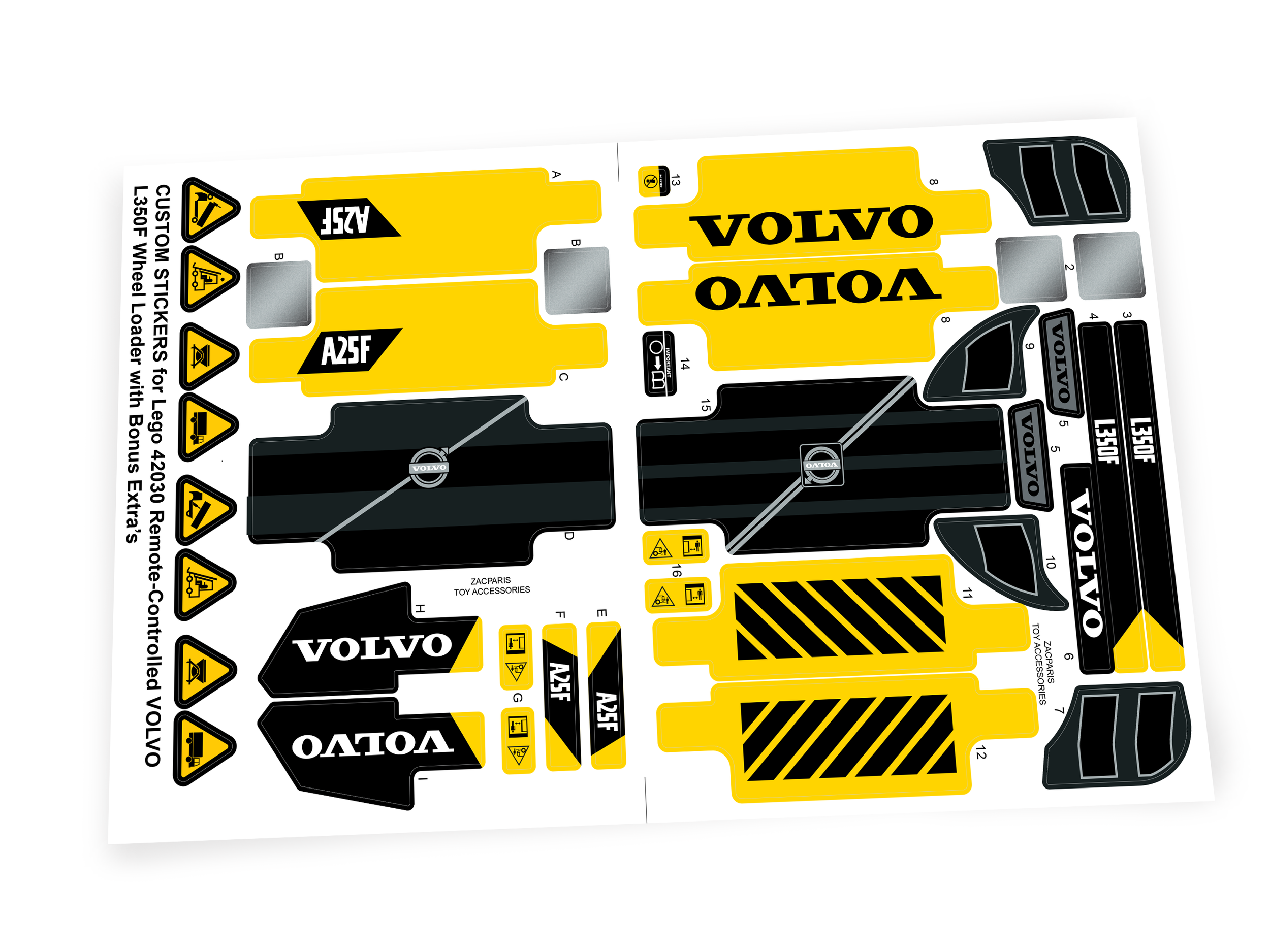 Custom stickers for Set 42030 VOLVO L350F Wheel Loader with Bonus!