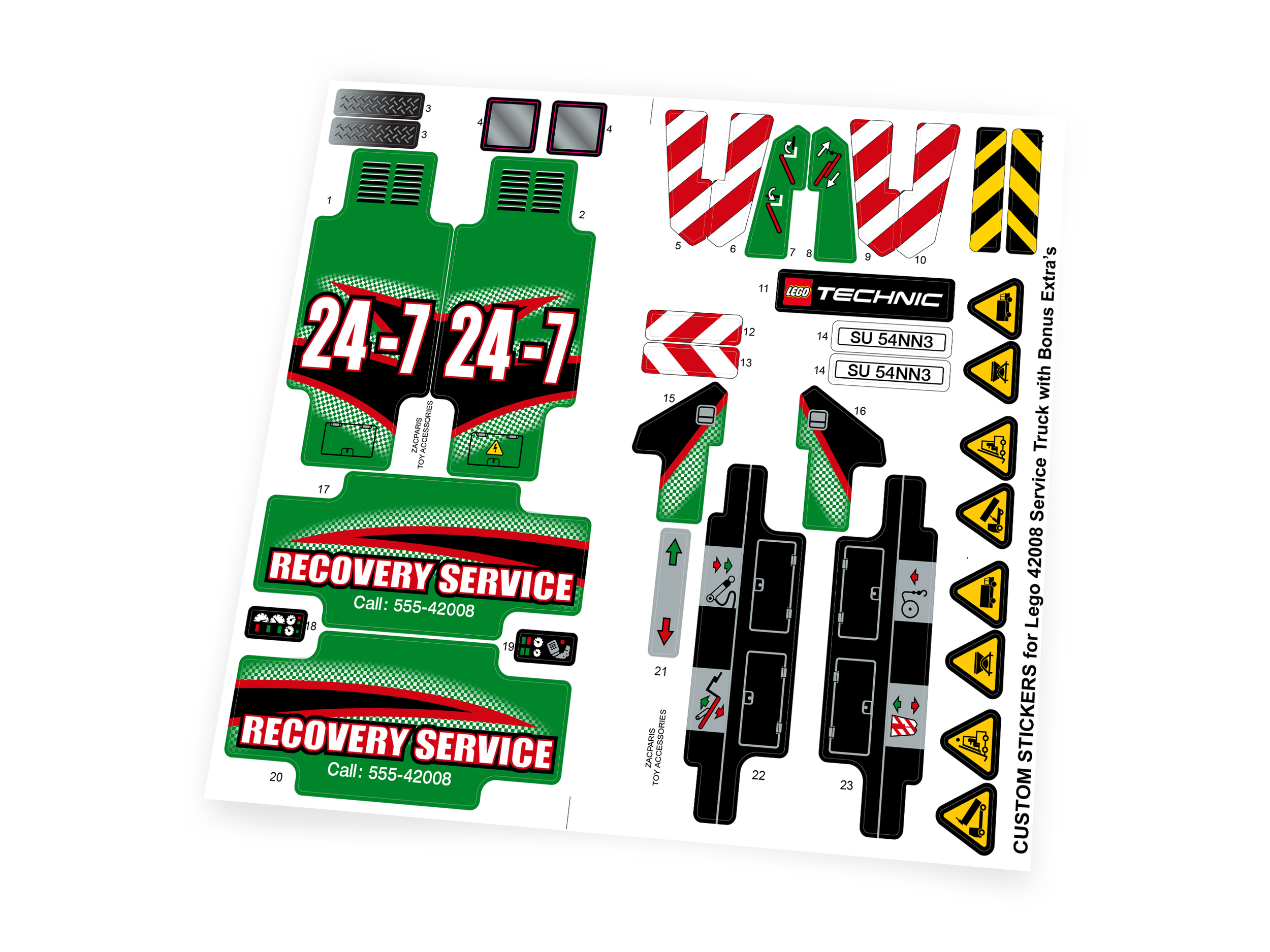 Custom stickers for Set 42008 Service Truck with Bonus!