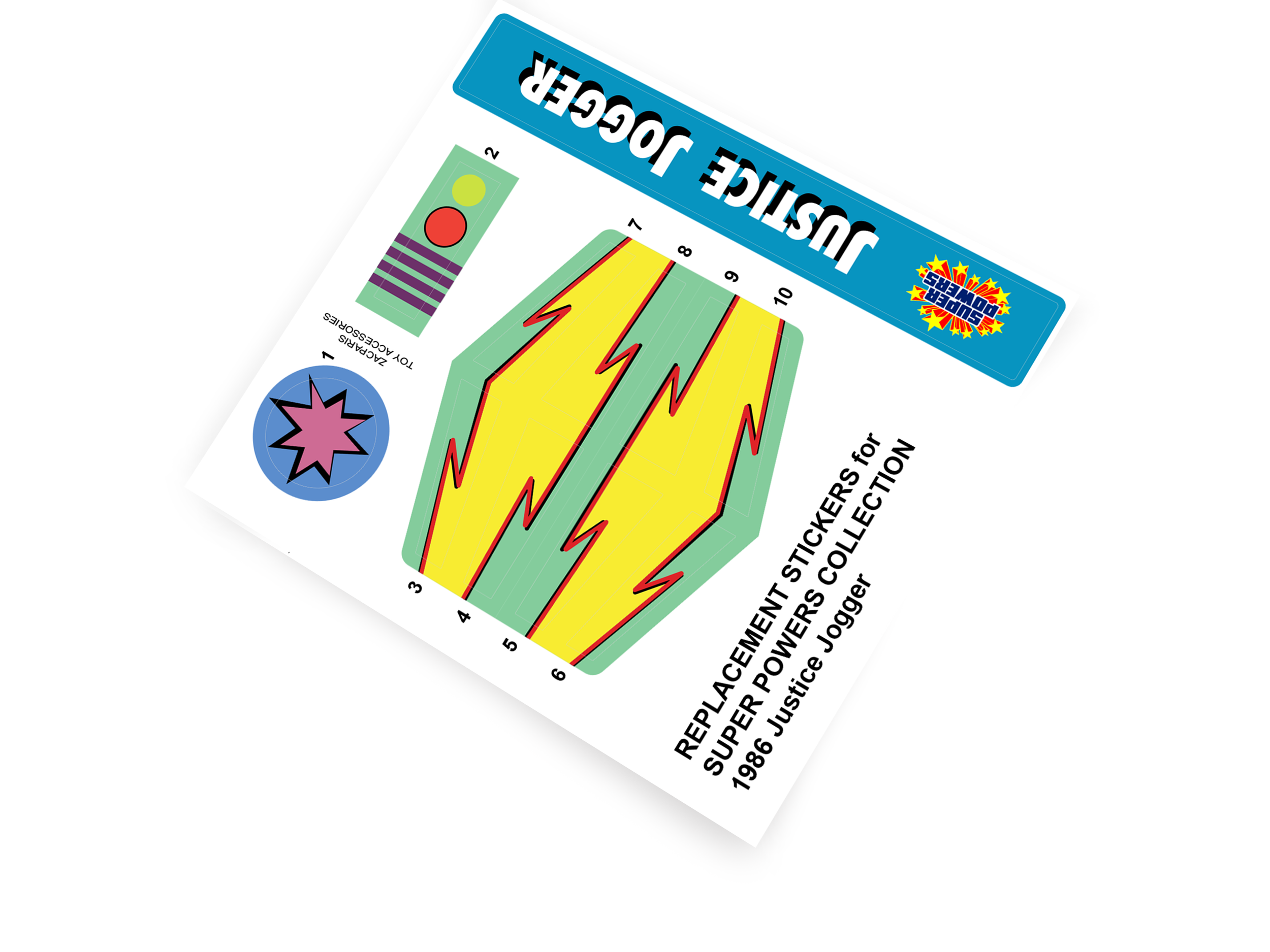 Kenner 1986 Super Powers Collection Justice Jogger stickers