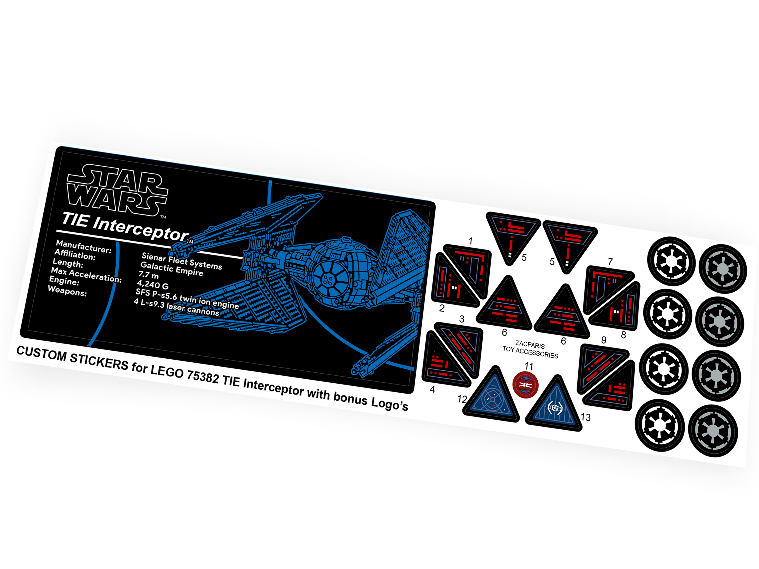 Custom Star Wars Set 75382 Tie Interceptor stickers