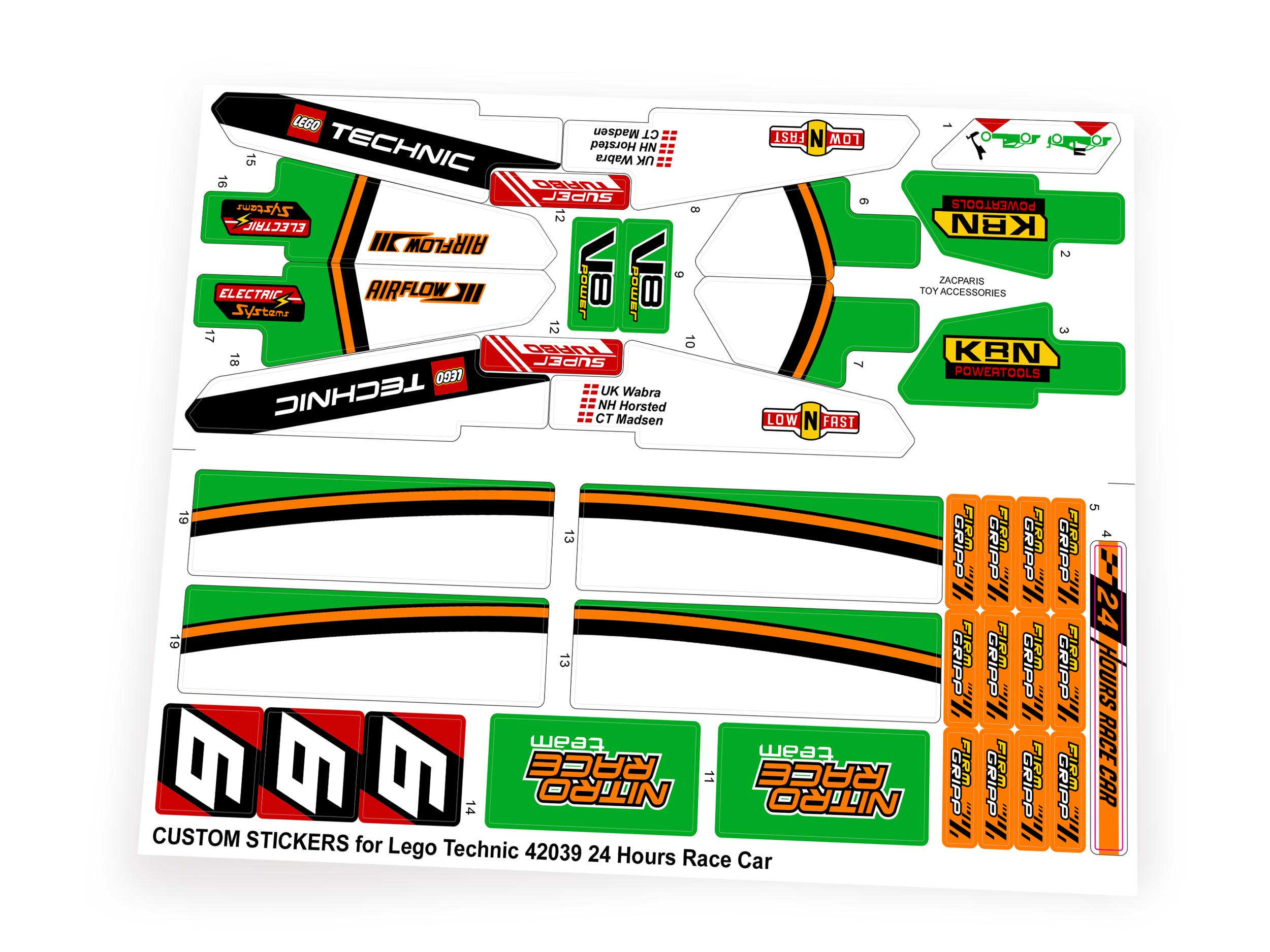 Custom stickers for Set 42039 24 Hours Race Car with Bonus!