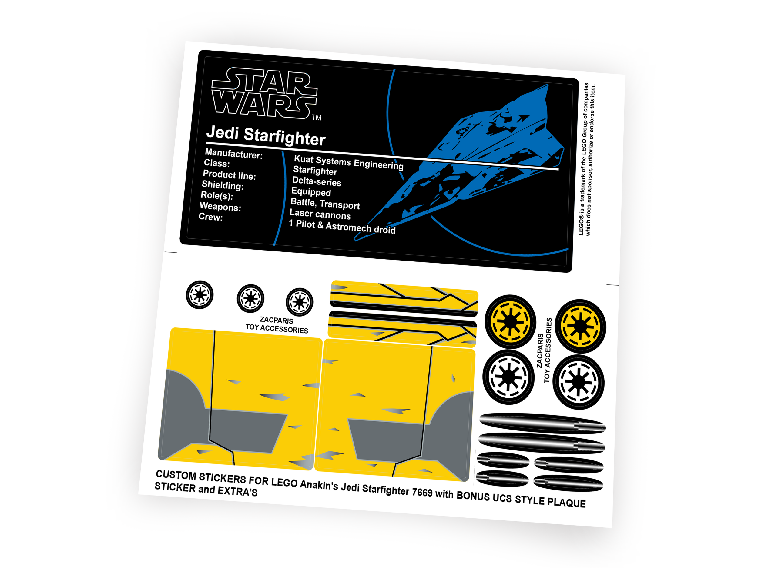 Lego 7669 Anakin's Jedi Starfighter stickers
