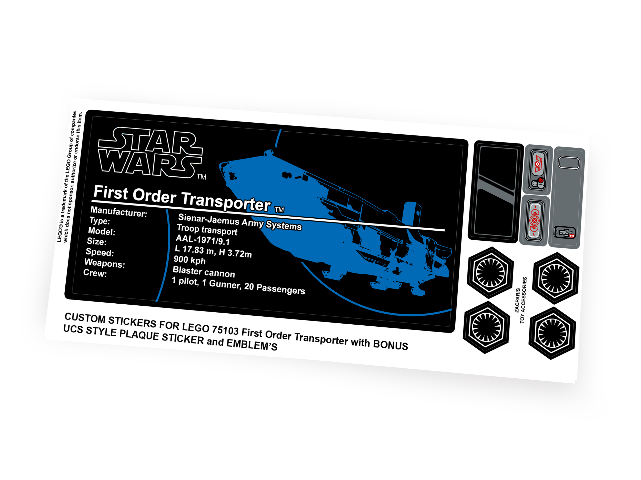 Lego 75103 First Order Transporter stickers