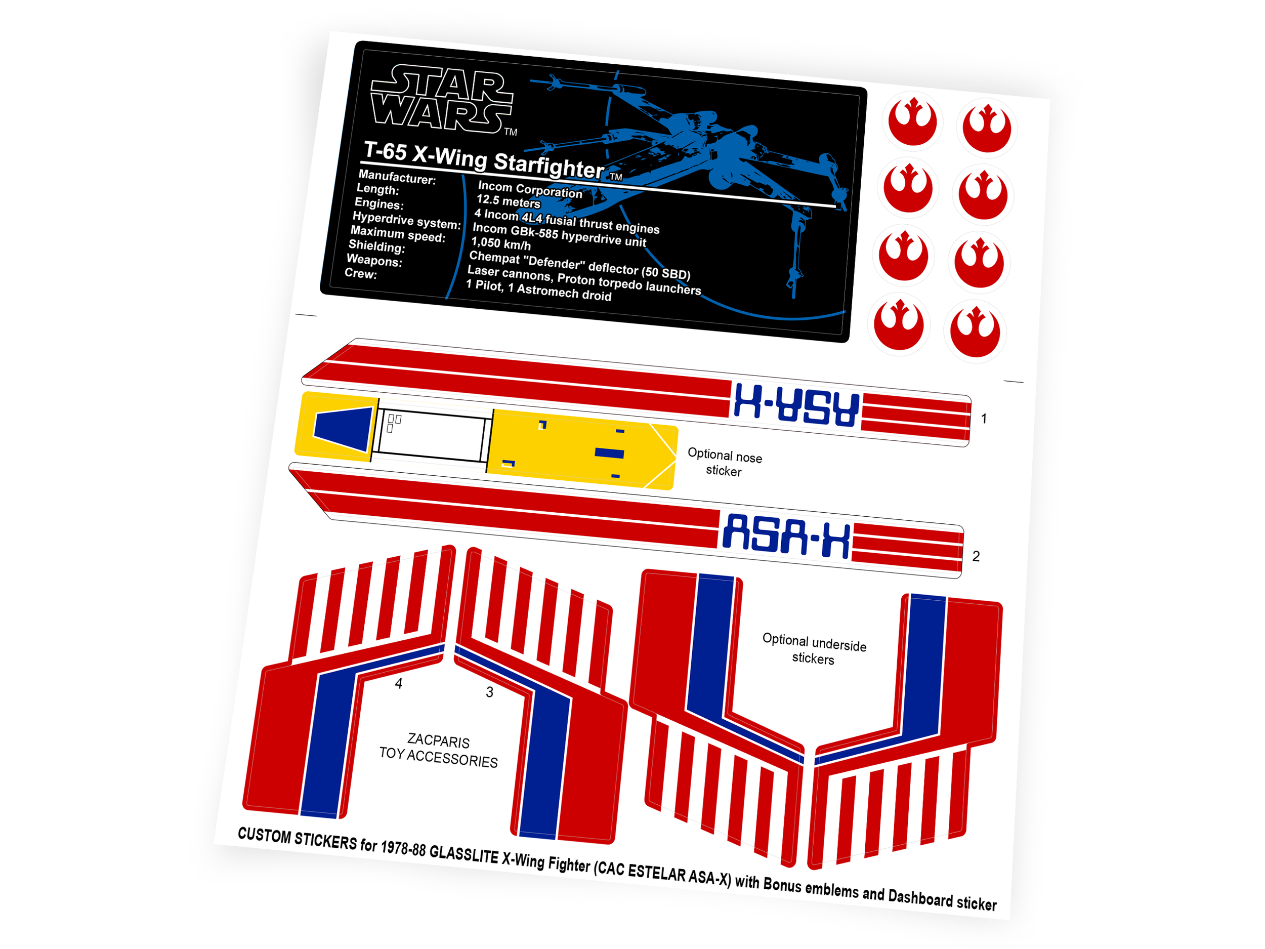 Star Wars Glasslite X-Wing xwing stickers CACA ESTELAR ASA-X
